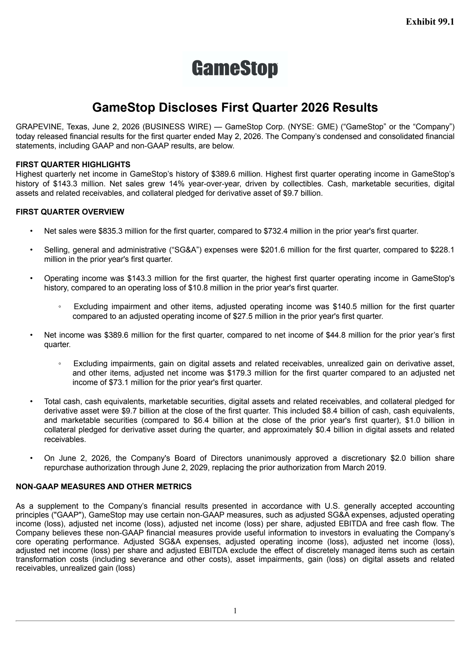 GameStop's Q1 2026 Press Release