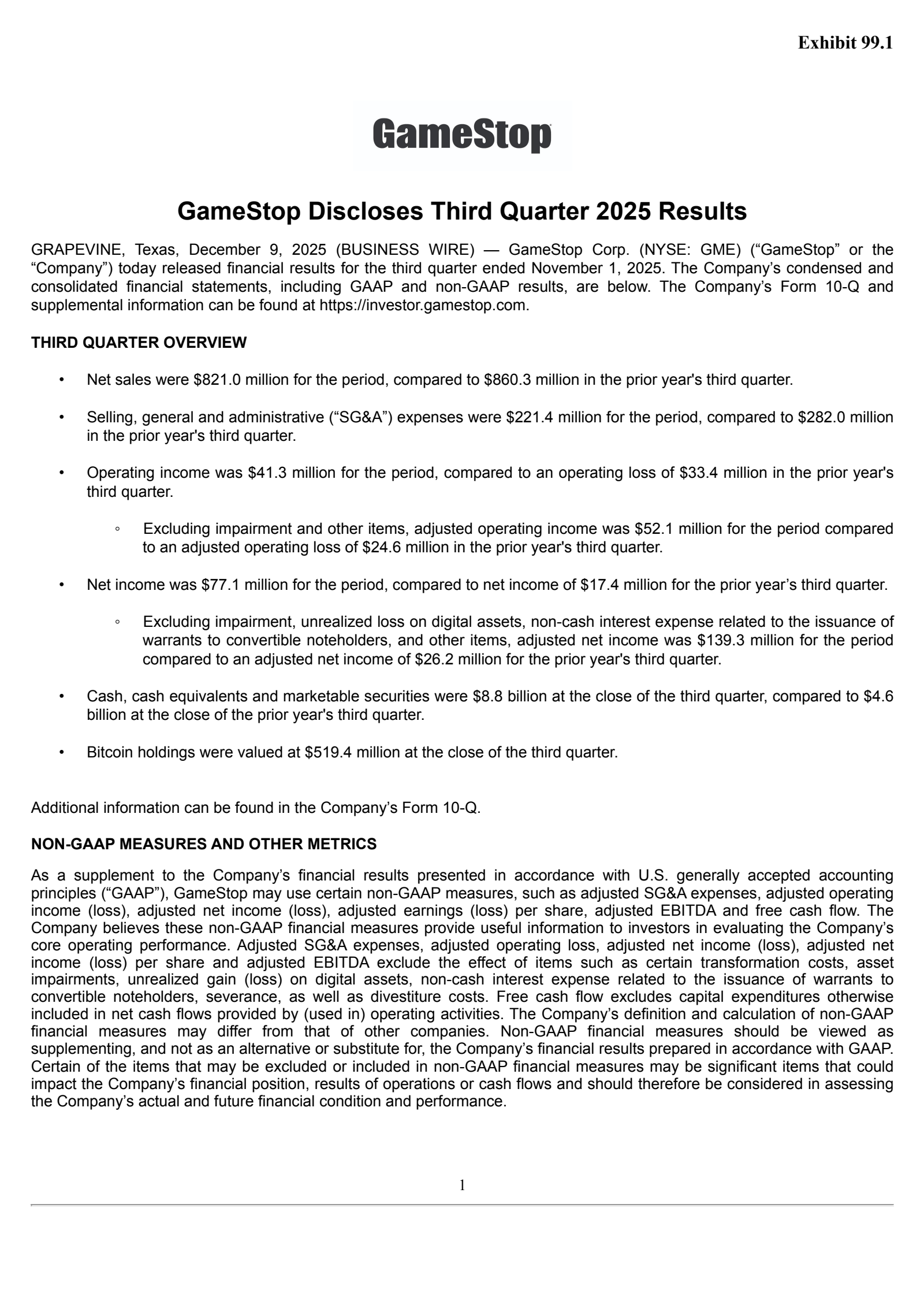 GameStop's Q3 2025 Earnings Release