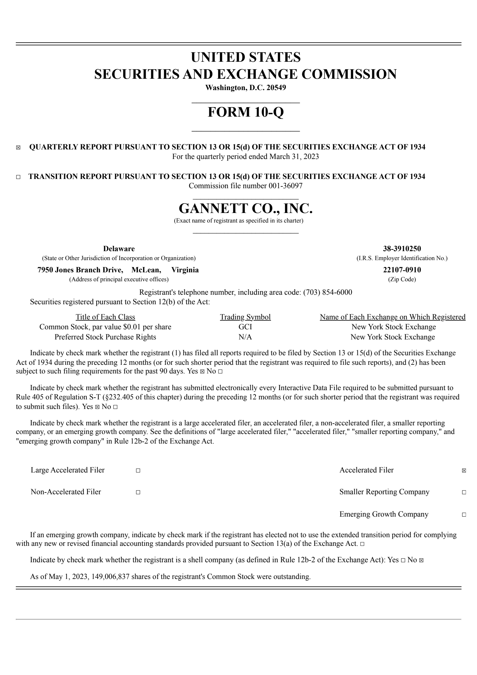 Gannett's Q1 2023 Quarterly report