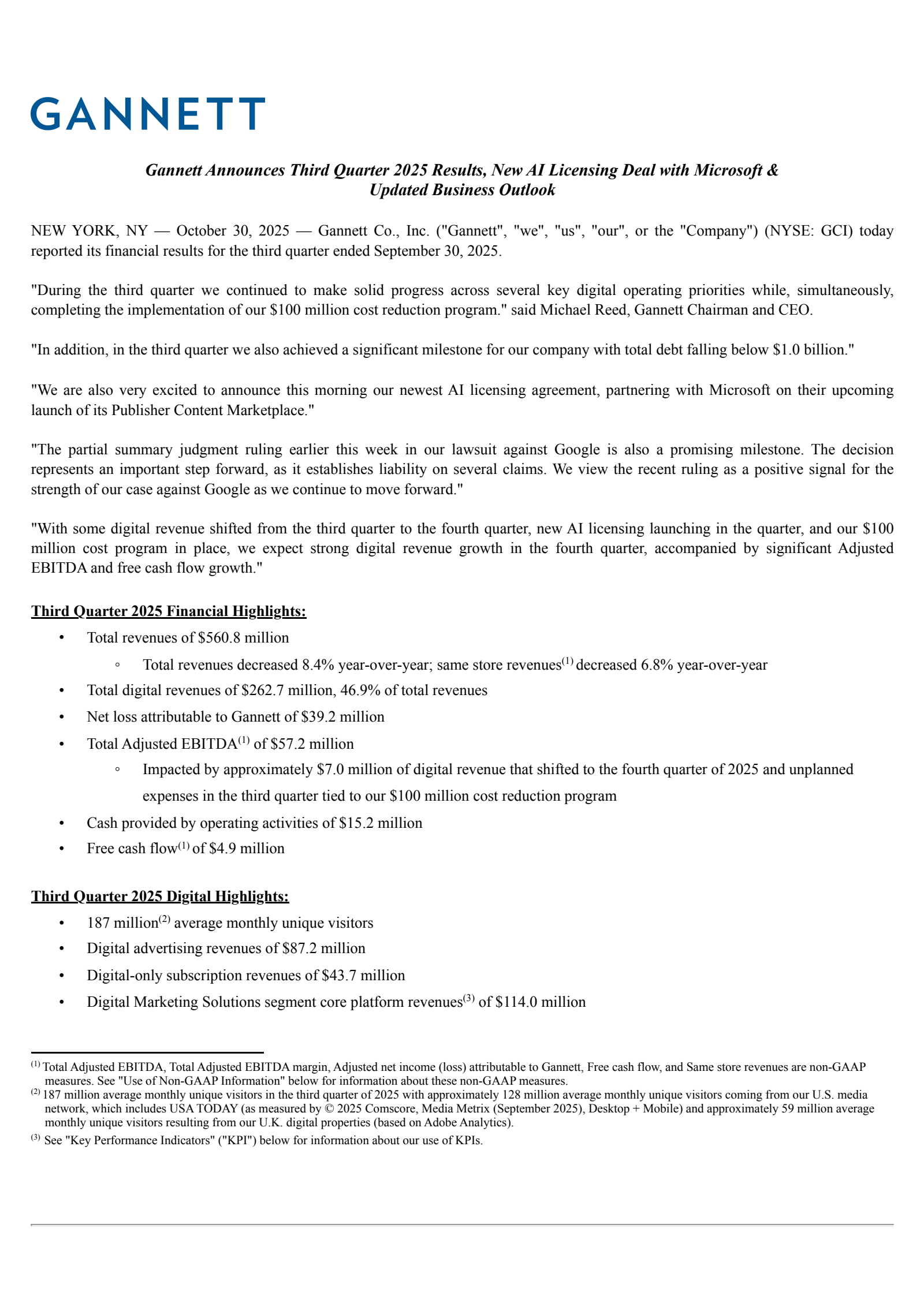 USA Today's Q3 2025 Earnings Release