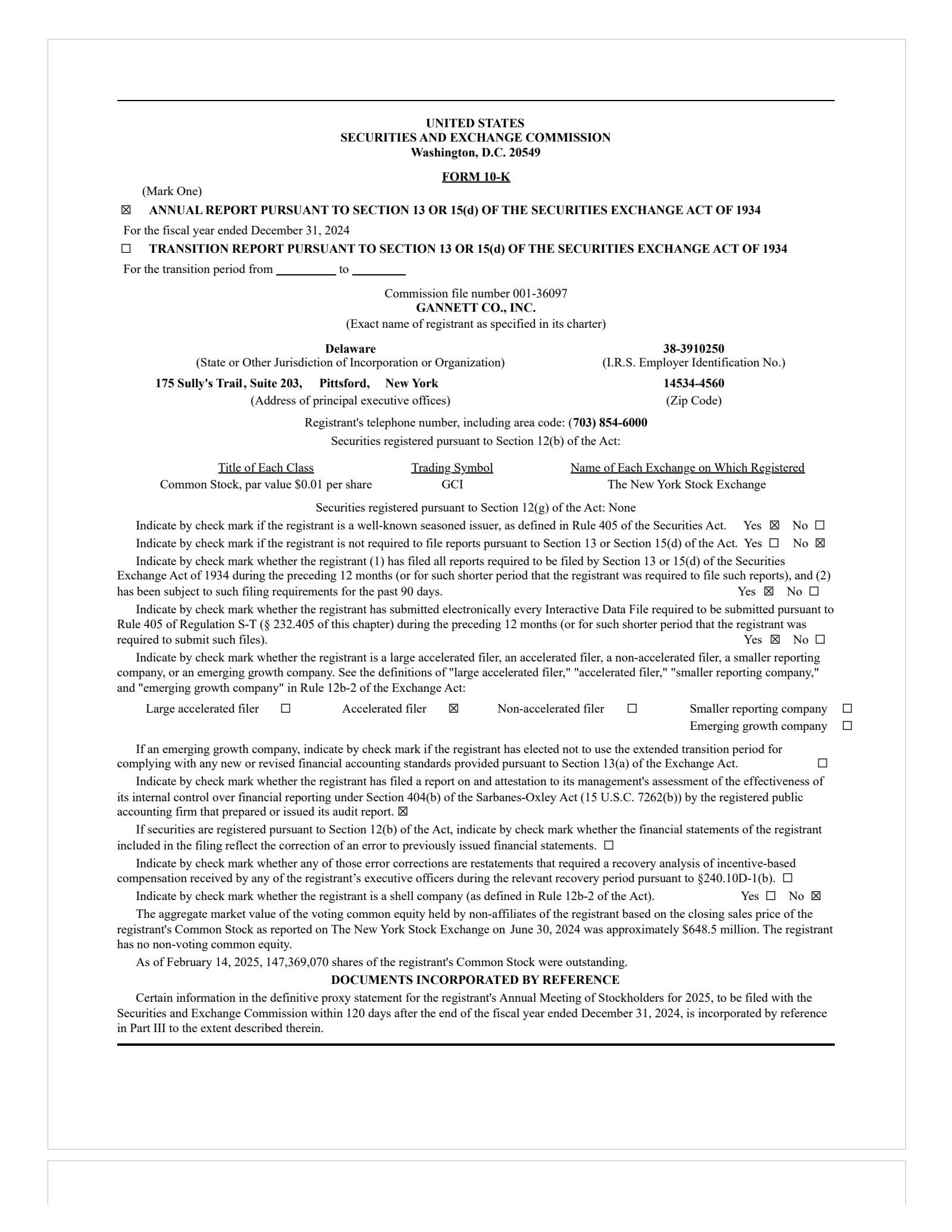 Gannett's Q4 2024 Annual report