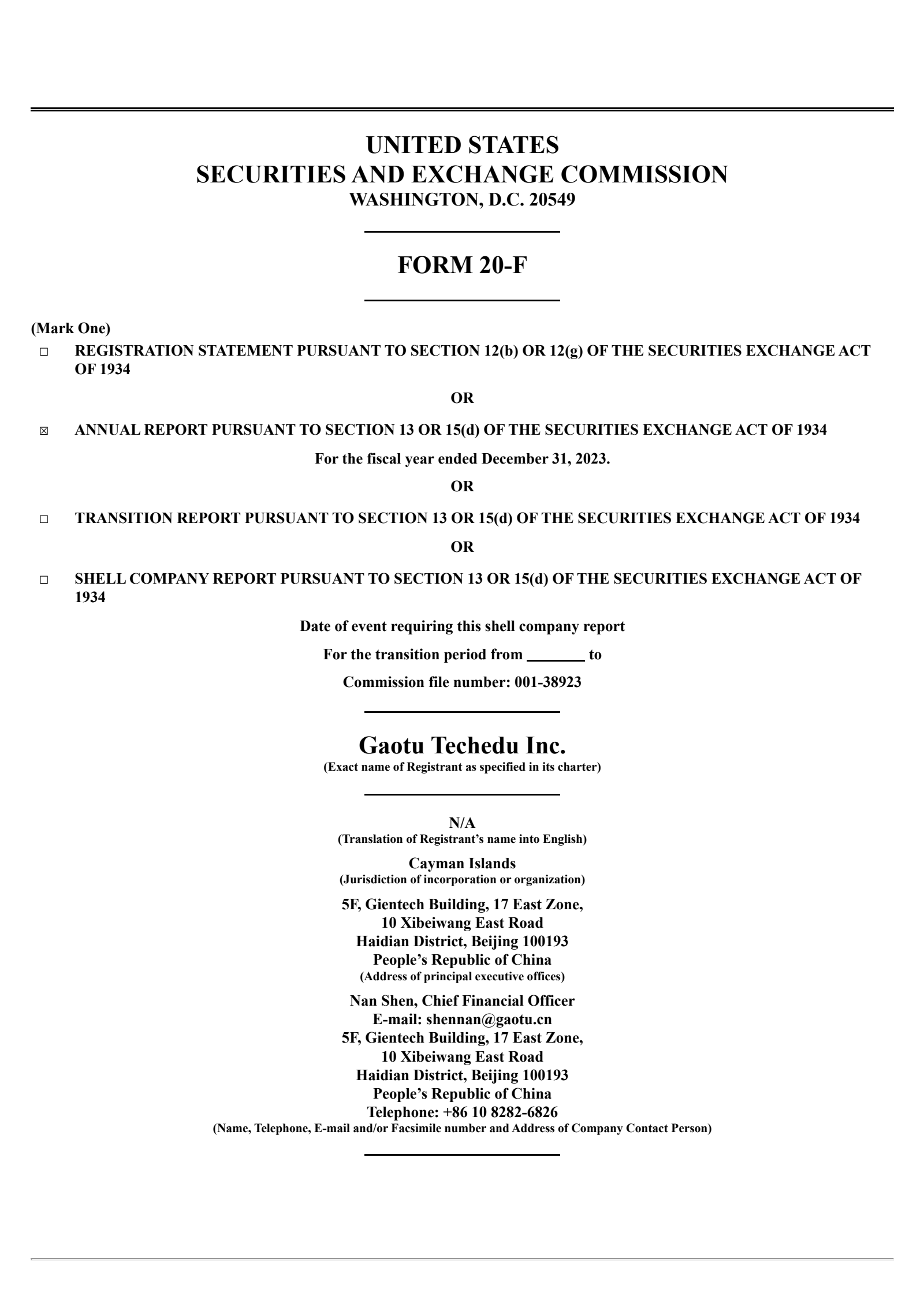 Gaotu Techedu's Q4 2023 Annual Report