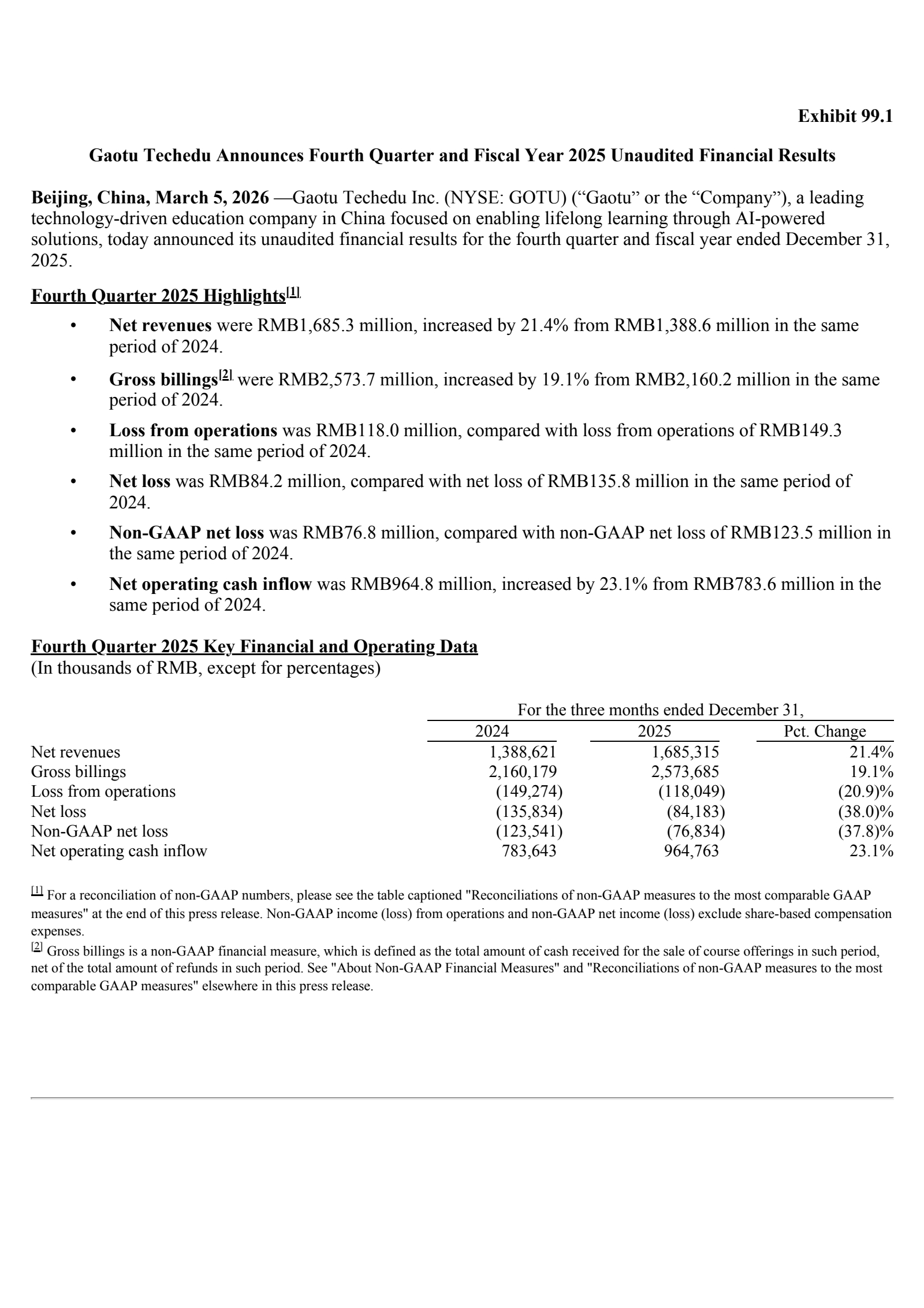 Gaotu Techedu's Q4 2025 Press Release