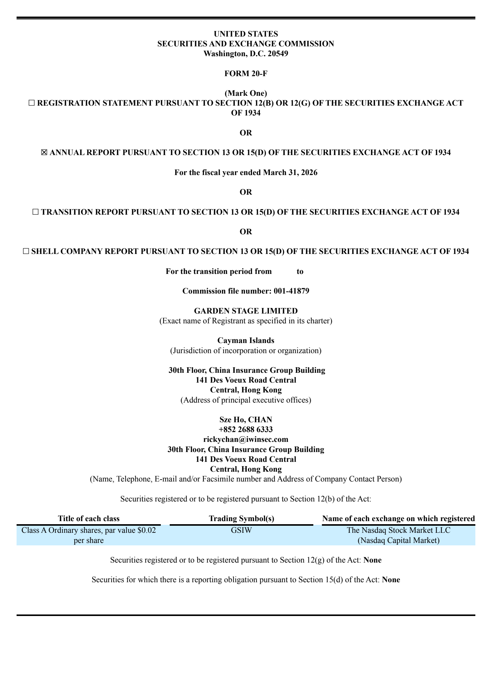 Garden Stage's H2 2026 Annual report