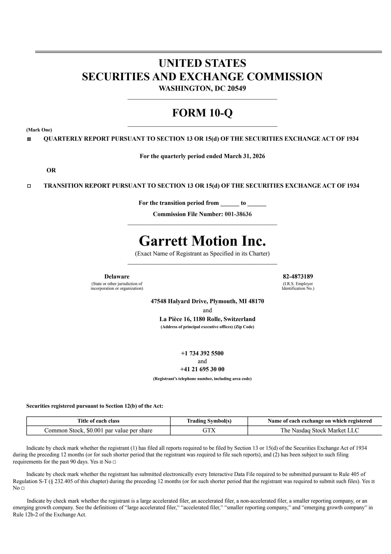 Garrett Motion's Q1 2026 Quarterly report