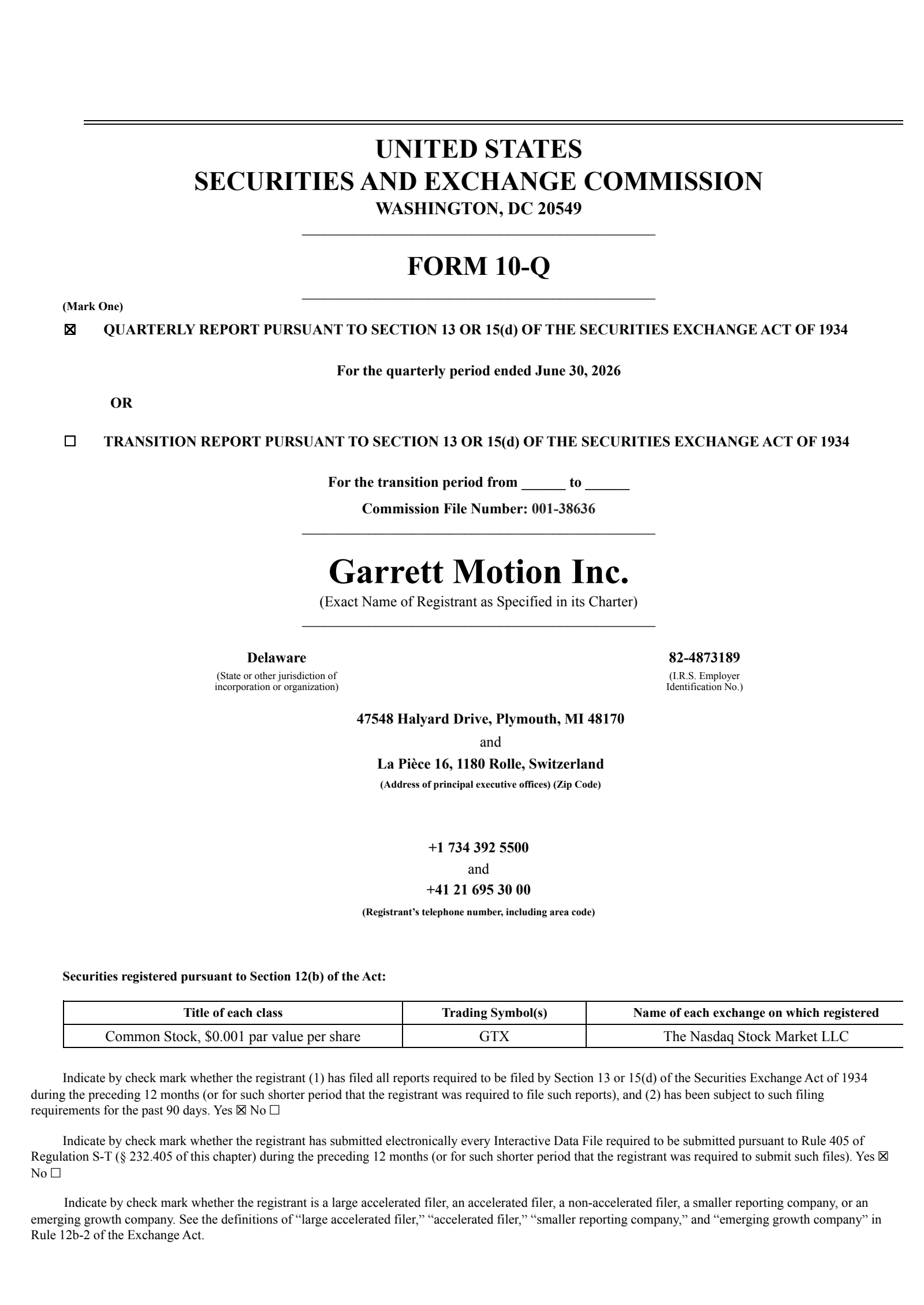 Garrett Motion's Q2 2026 Quarterly report