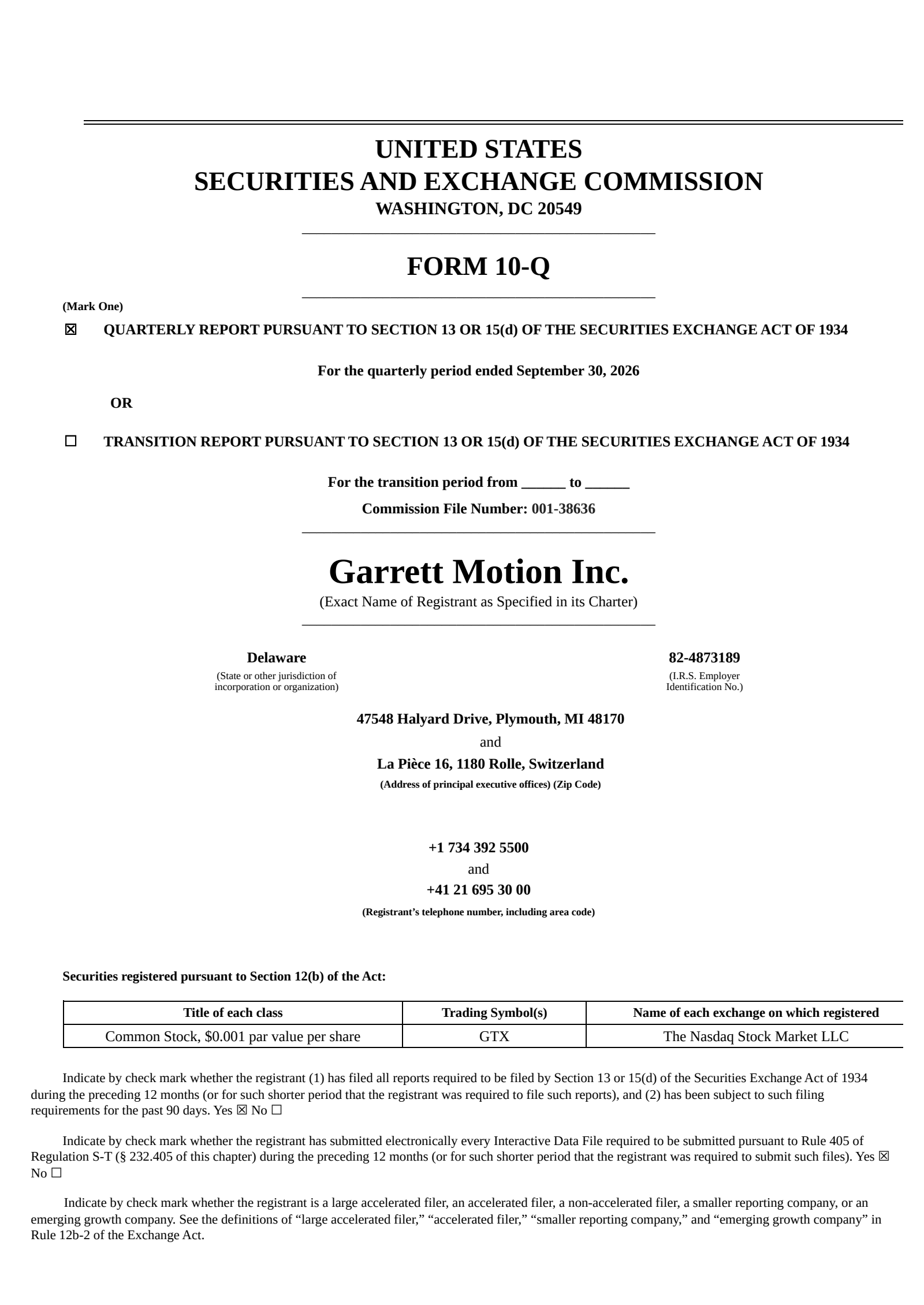 Garrett Motion's Q3 2026 Quarterly report