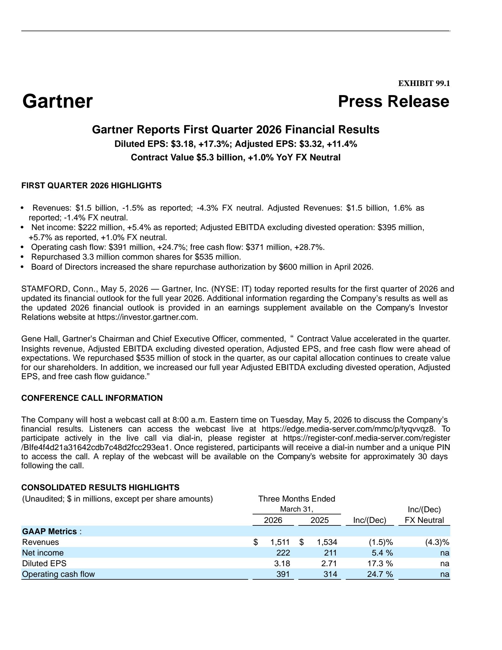 Gartner's Q1 2026 Press Release