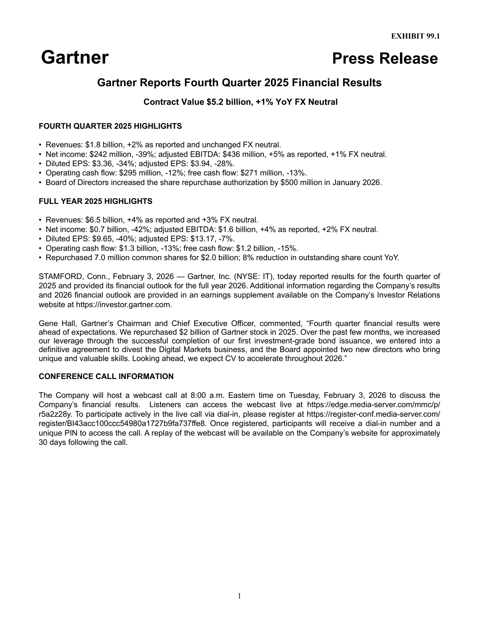 Gartner's Q4 2025 Press Release