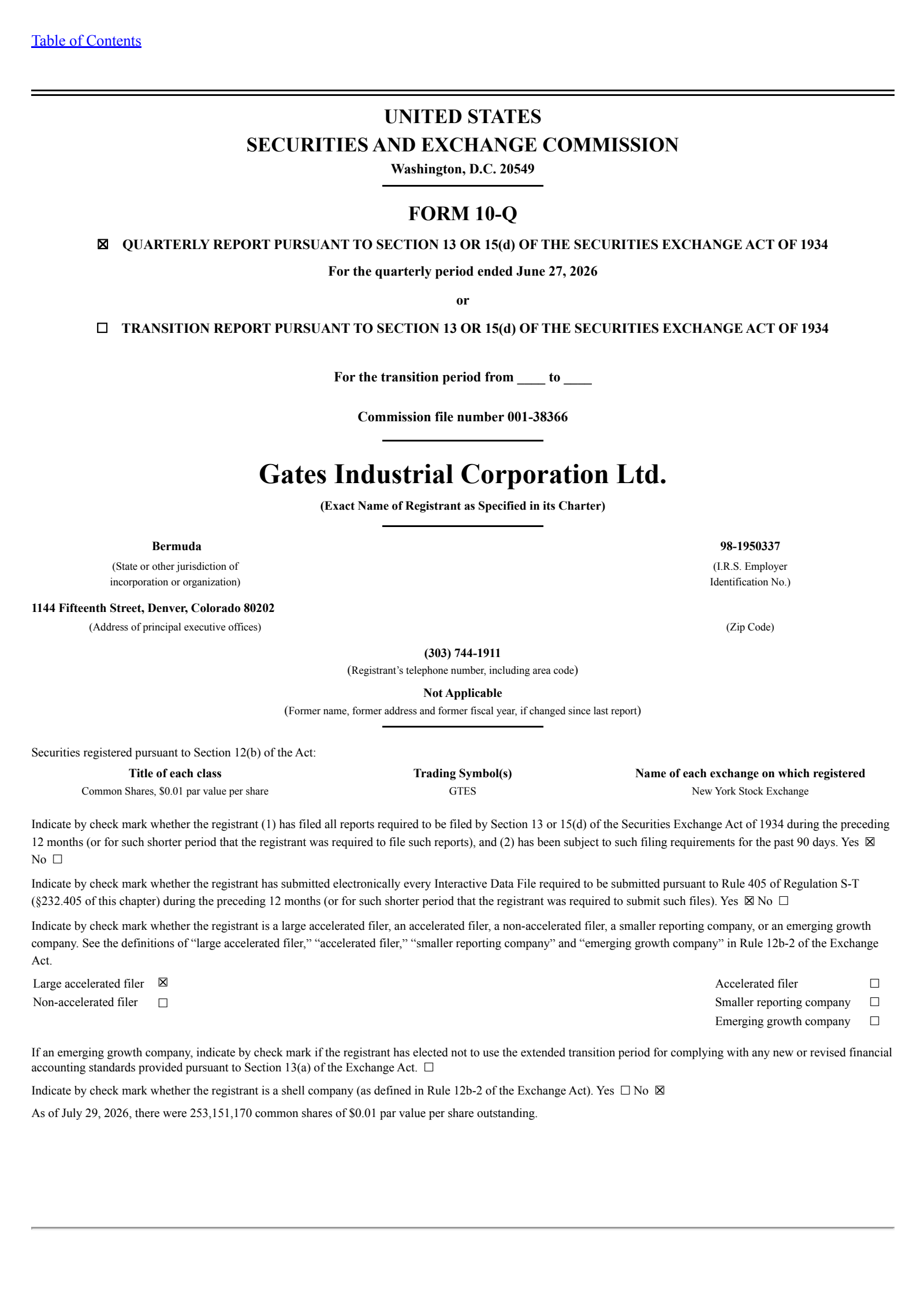 Gates Industrial's Q2 2026 Quarterly report