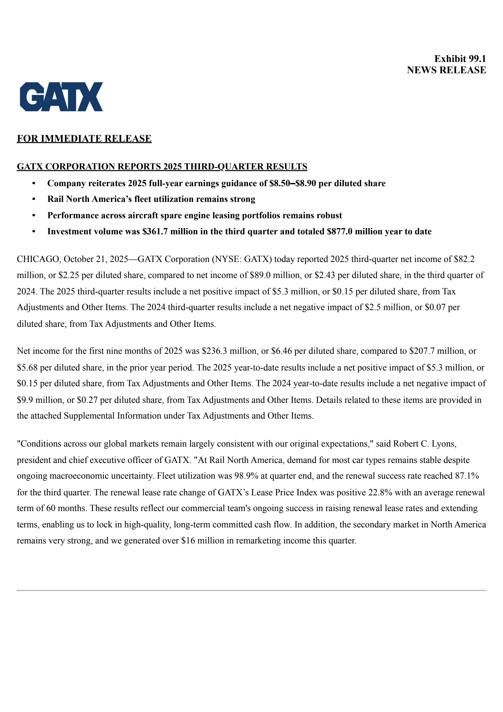 GATX's Q3 2025 Earnings Release
