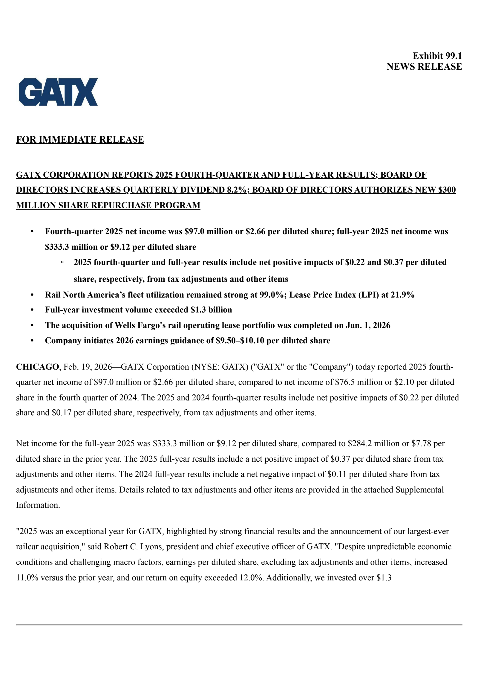 GATX's Q4 2025 Press Release