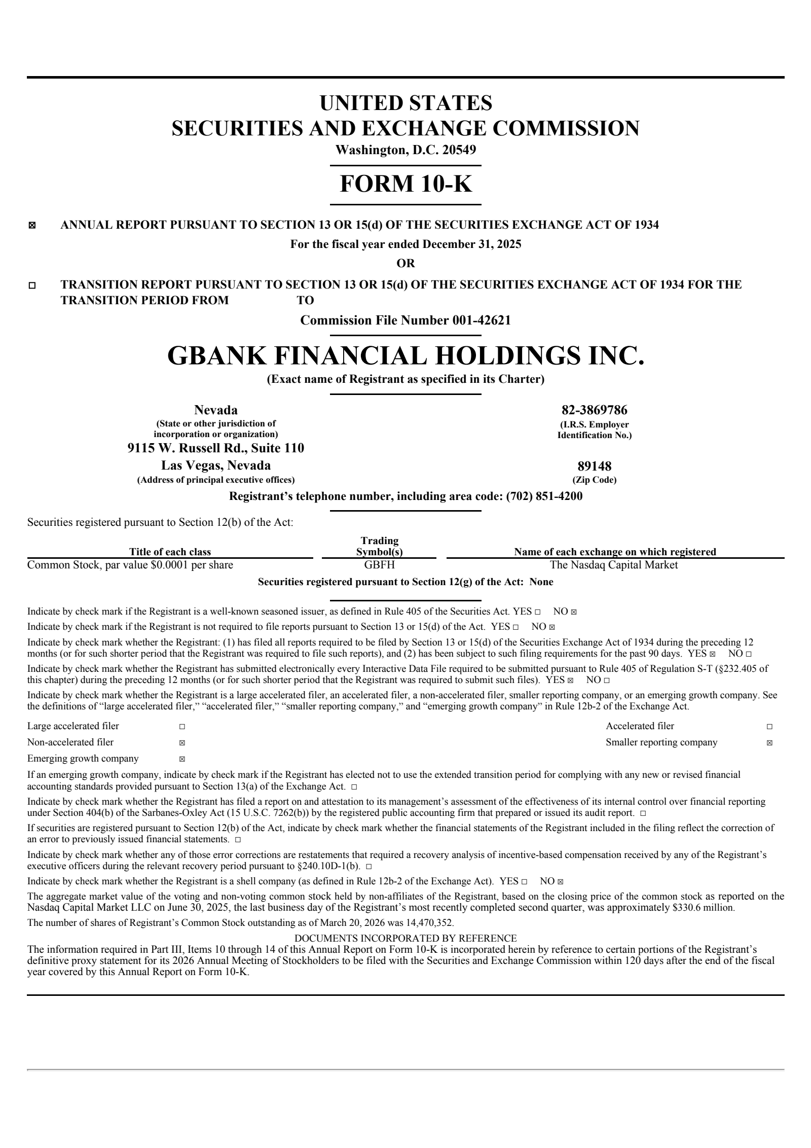 GBank Financial's Q4 2025 Annual report