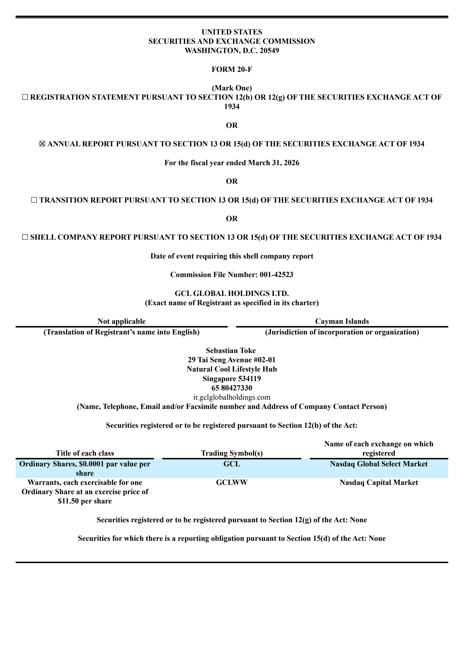 GCL Global's Q4 2026 Annual report