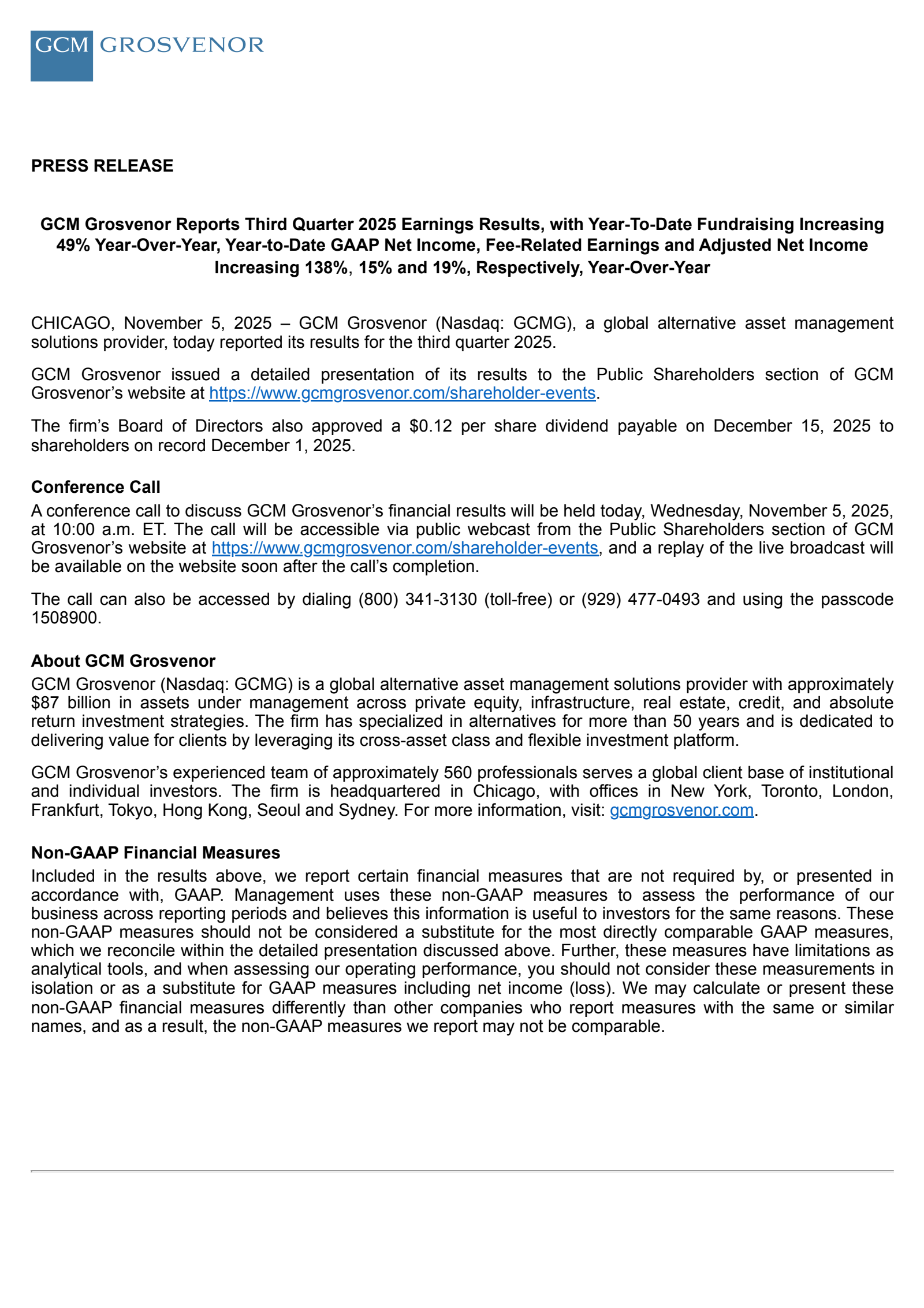 GCM Grosvenor's Q3 2025 Earnings Release