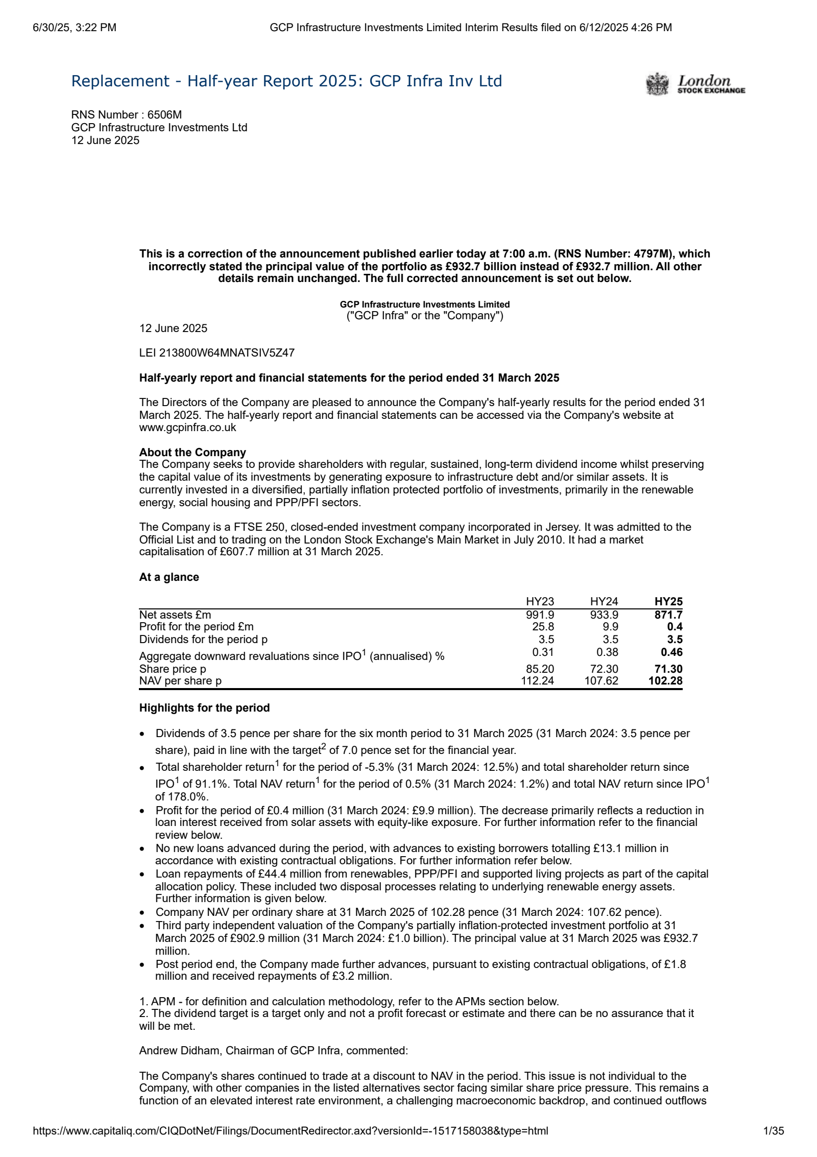 GCP Infrastructure Investments' Q2 2025 Interim report
