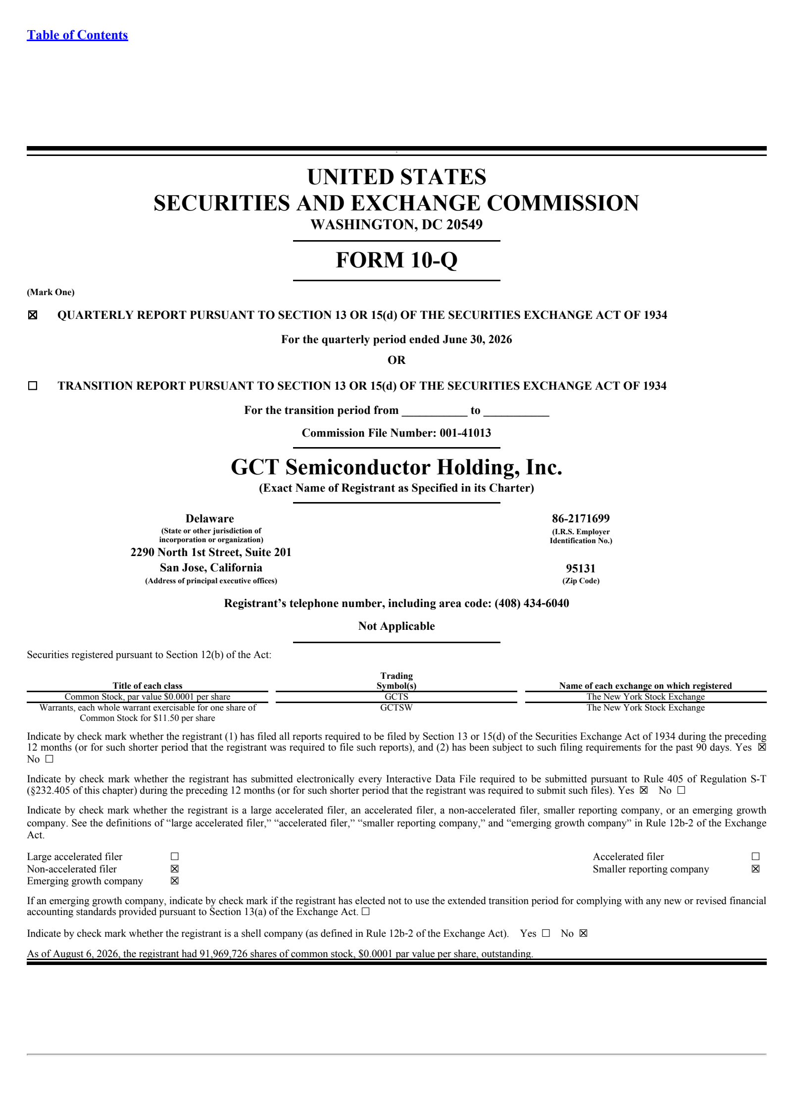 GCT Semiconductor's Q2 2026 Quarterly report