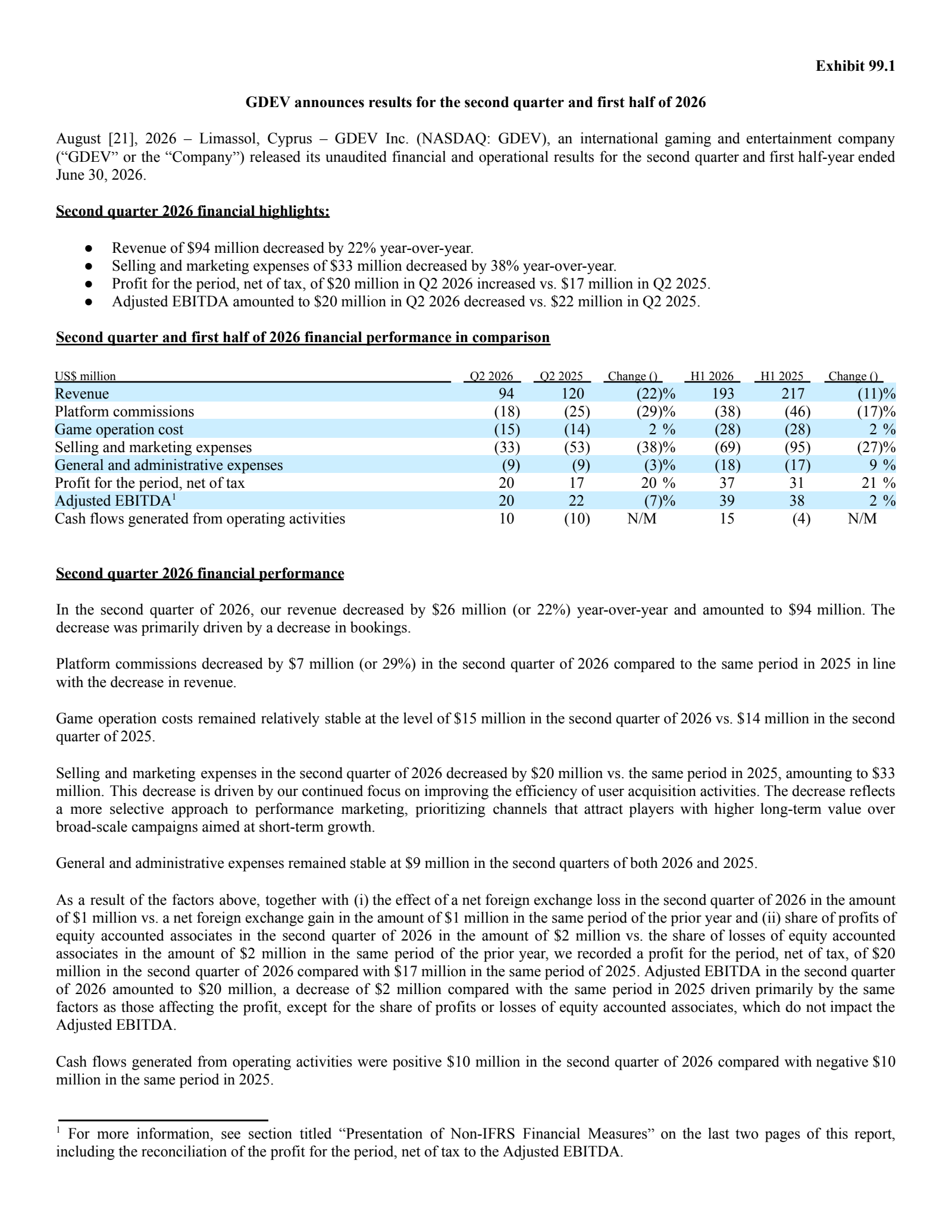 GDEV's Q2 2026 Press Release