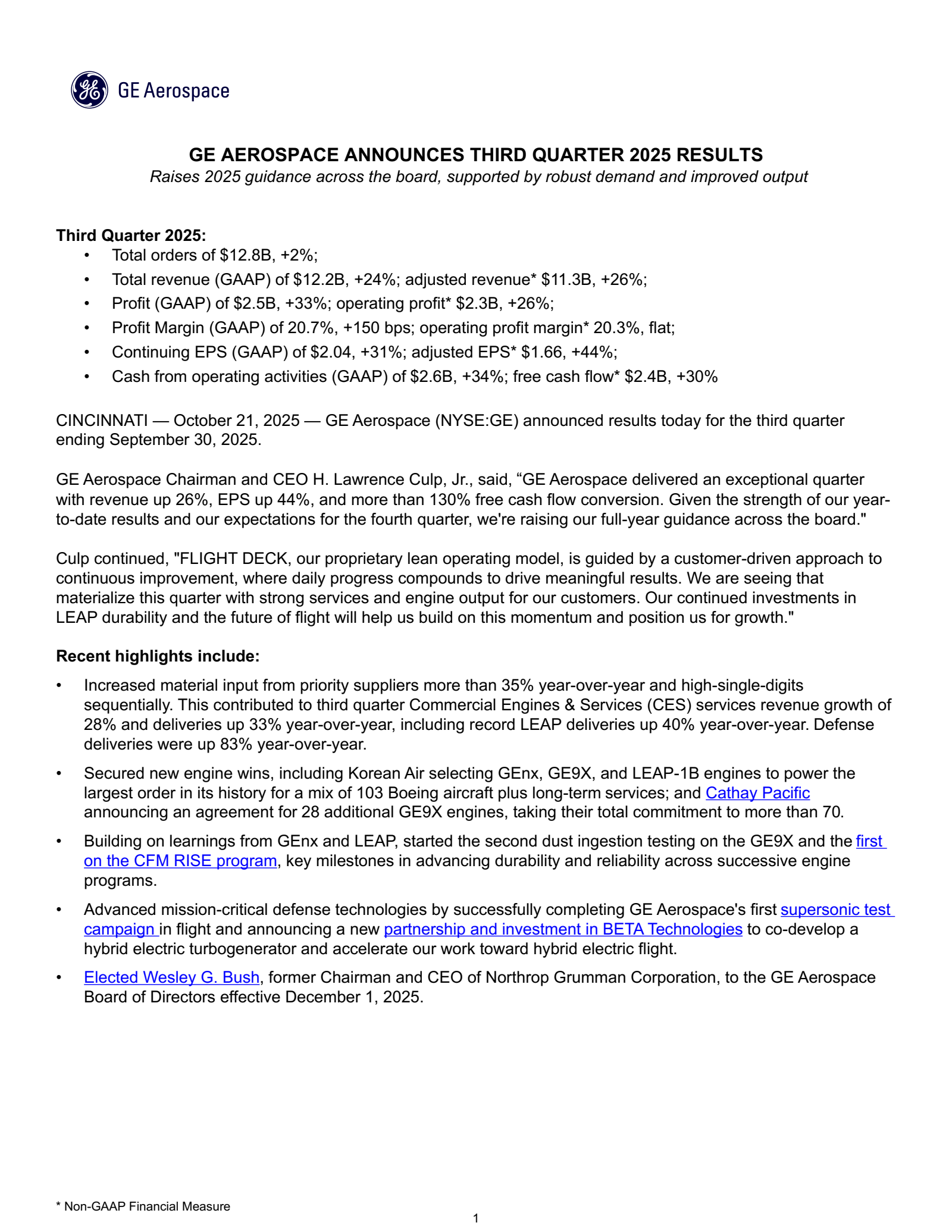 GE Aerospace's Q3 2025 Earnings Release