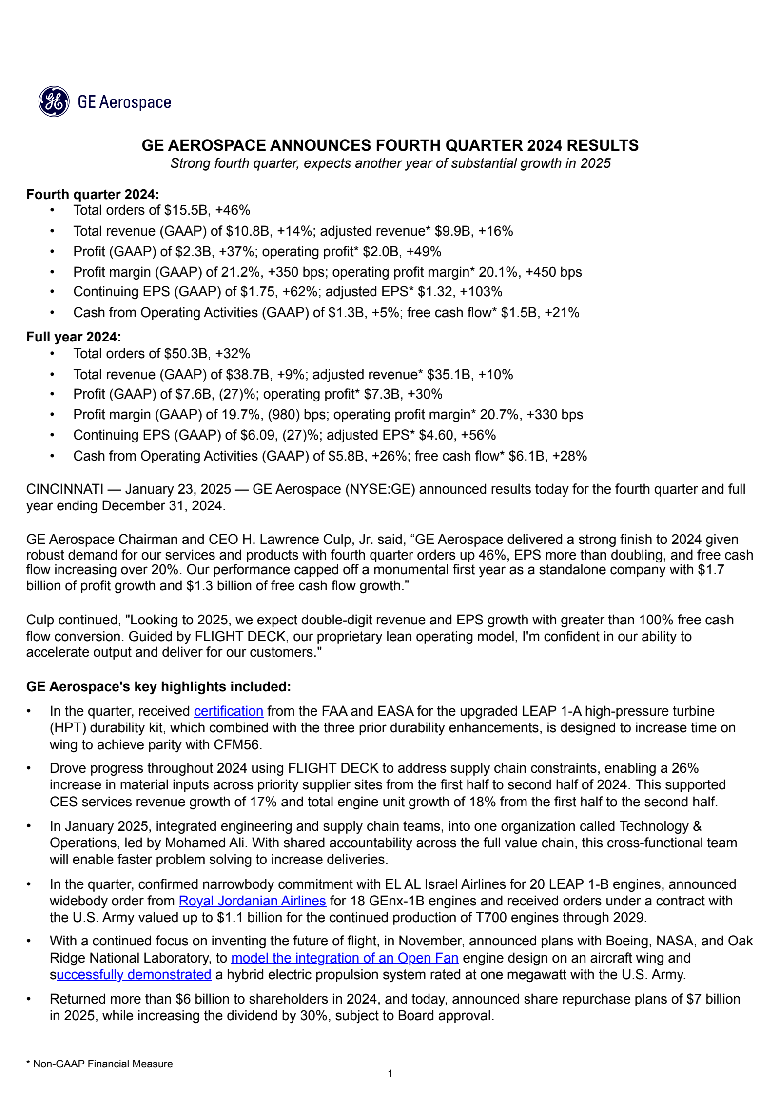 Ge Income Statement GE Q4 2024 Earnings Report on 1/23/2025