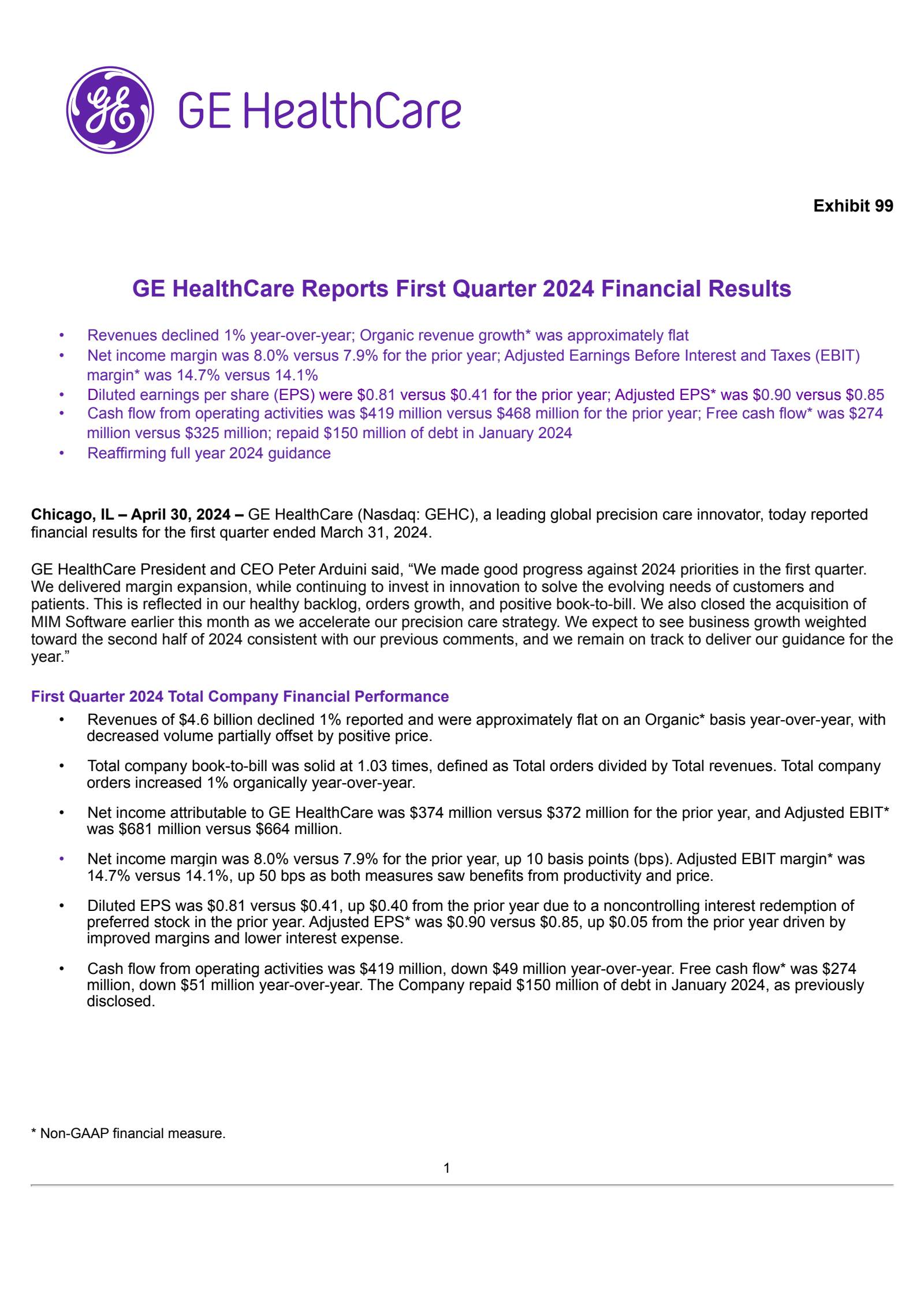 Ge Income Statement GEHC Q1 2024 Earnings Report on 4/30/2024