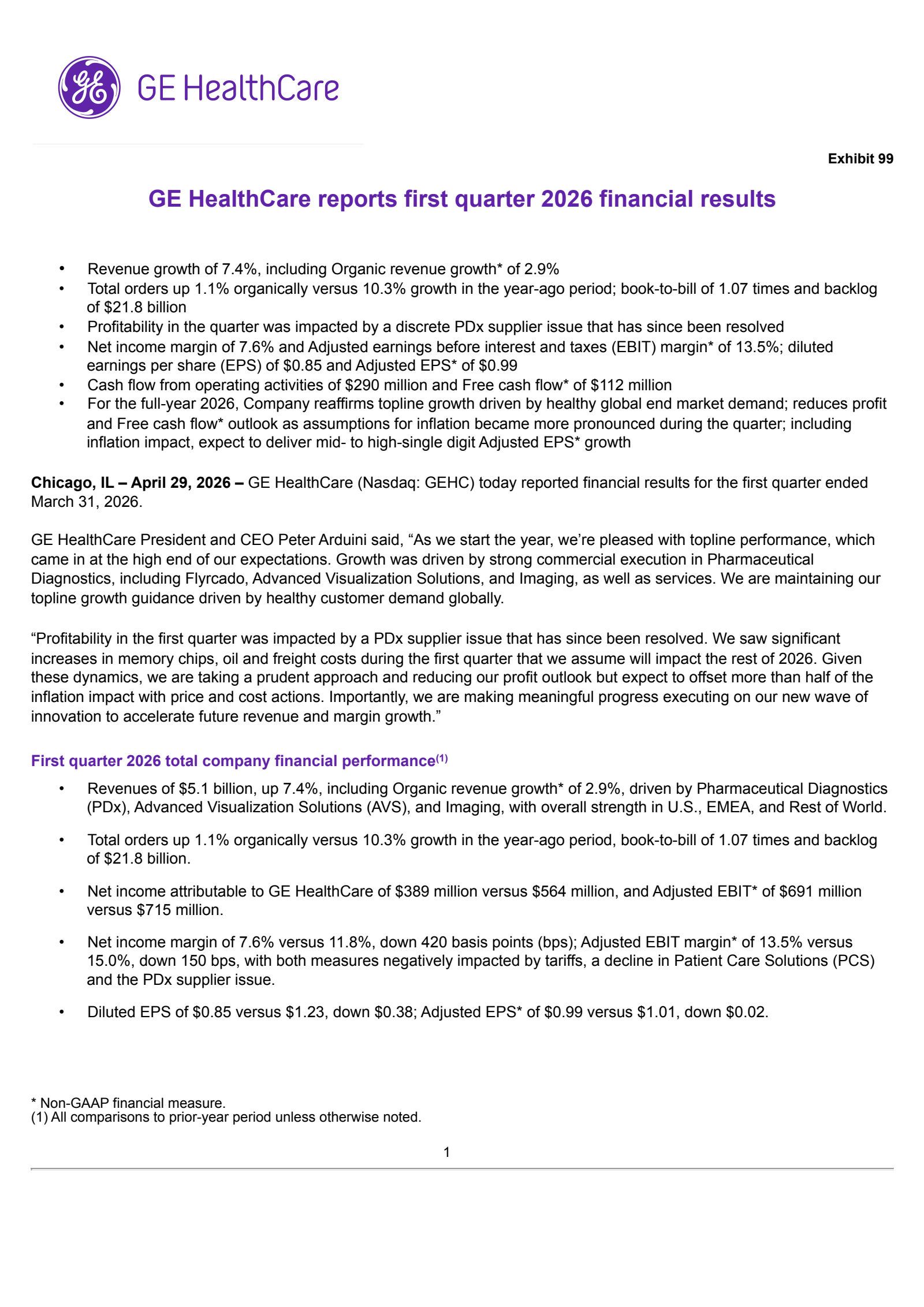 GE HealthCare Technologies' Q1 2026 Press Release