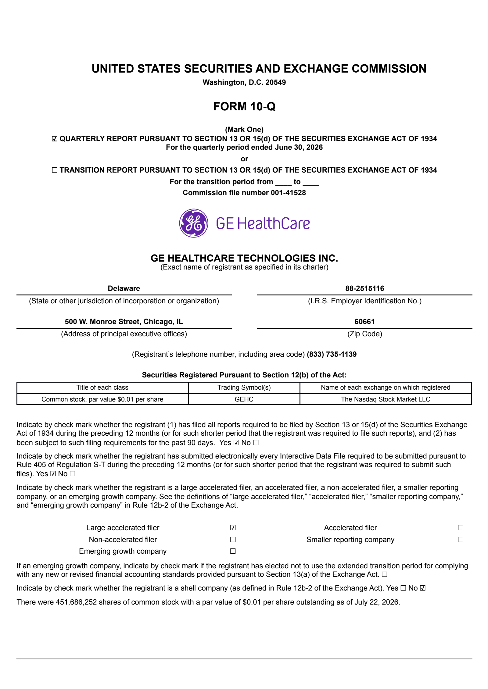GE HealthCare Technologies' Q2 2026 Quarterly report