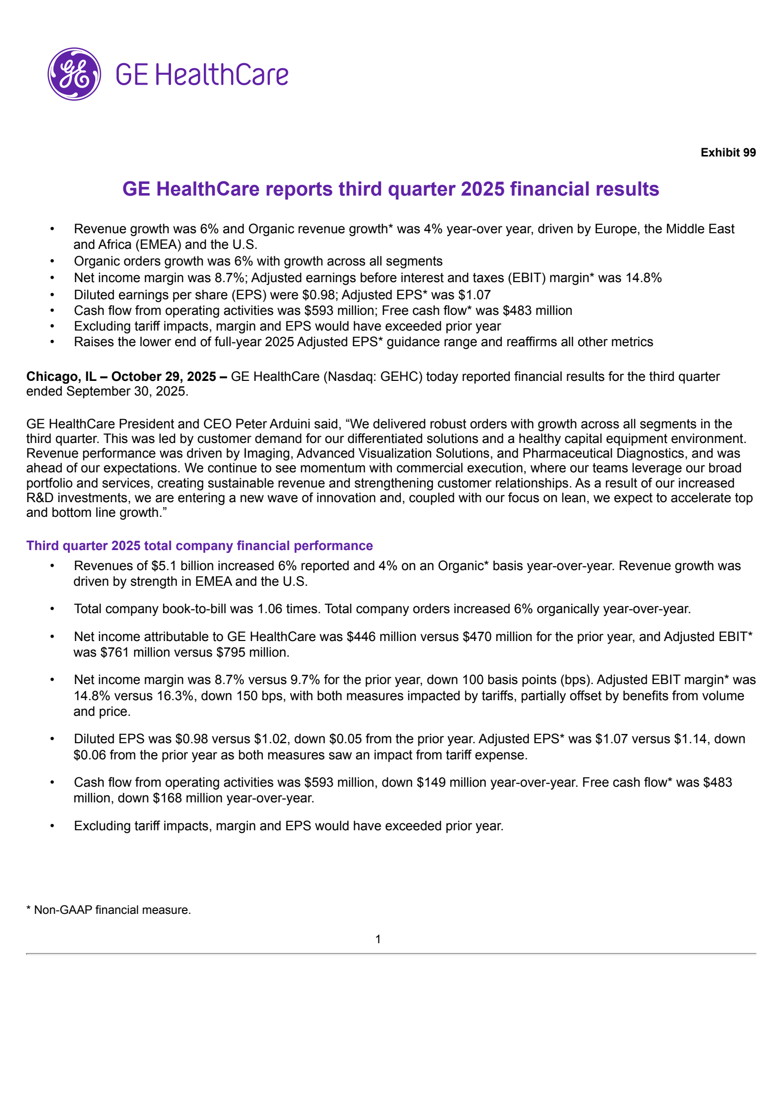 GE HealthCare Technologies' Q3 2025 Earnings Release