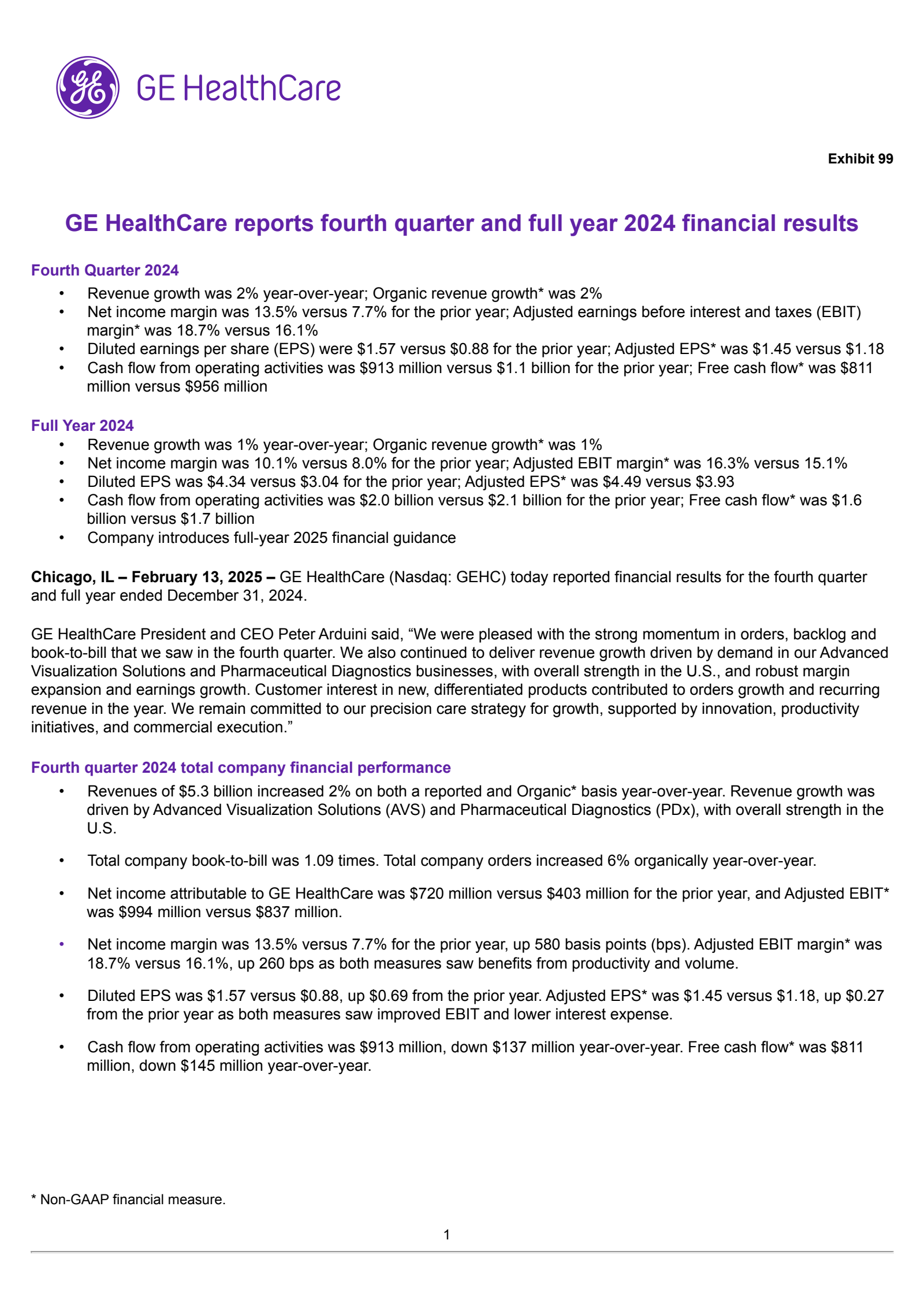 Ge Income Statement GEHC Q4 2024 Earnings Report on 2/13/2025