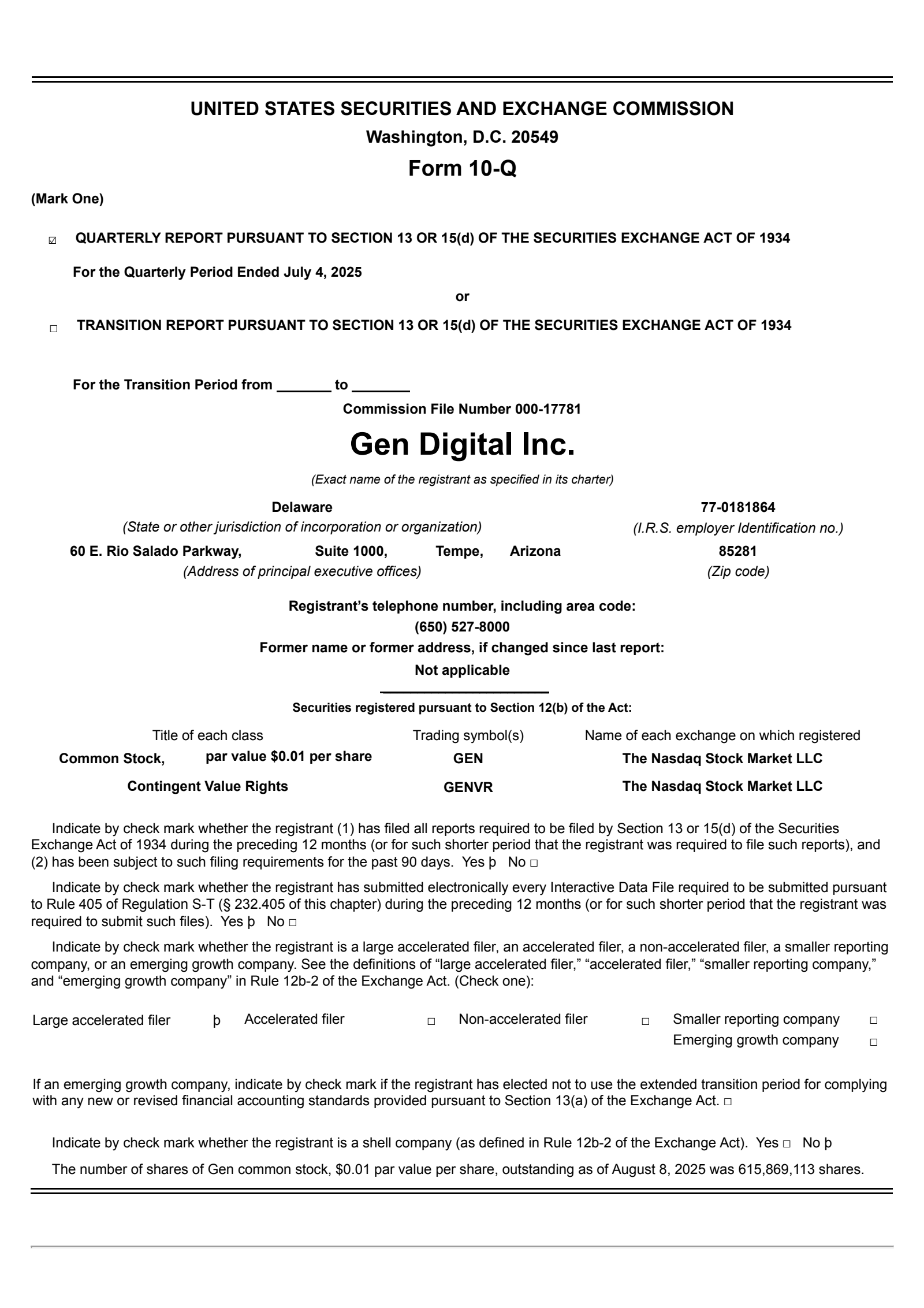 Gen Digital's Q1 2026 Quarterly report