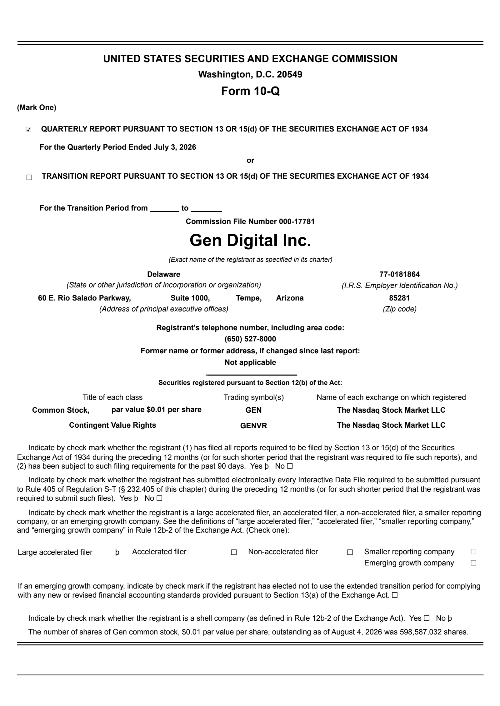 Gen Digital's Q1 2027 Quarterly report