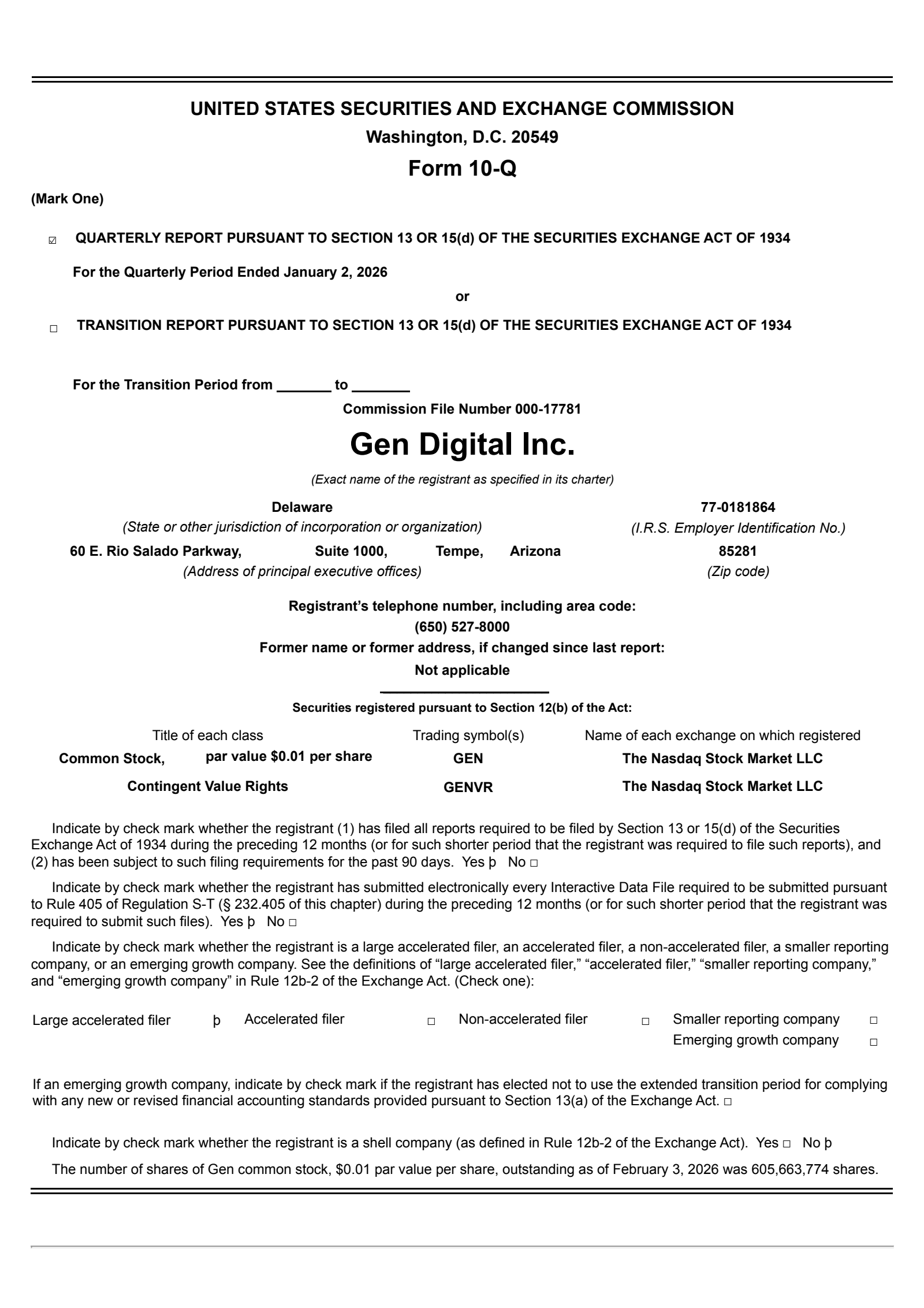 Gen Digital's Q3 2026 Quarterly report