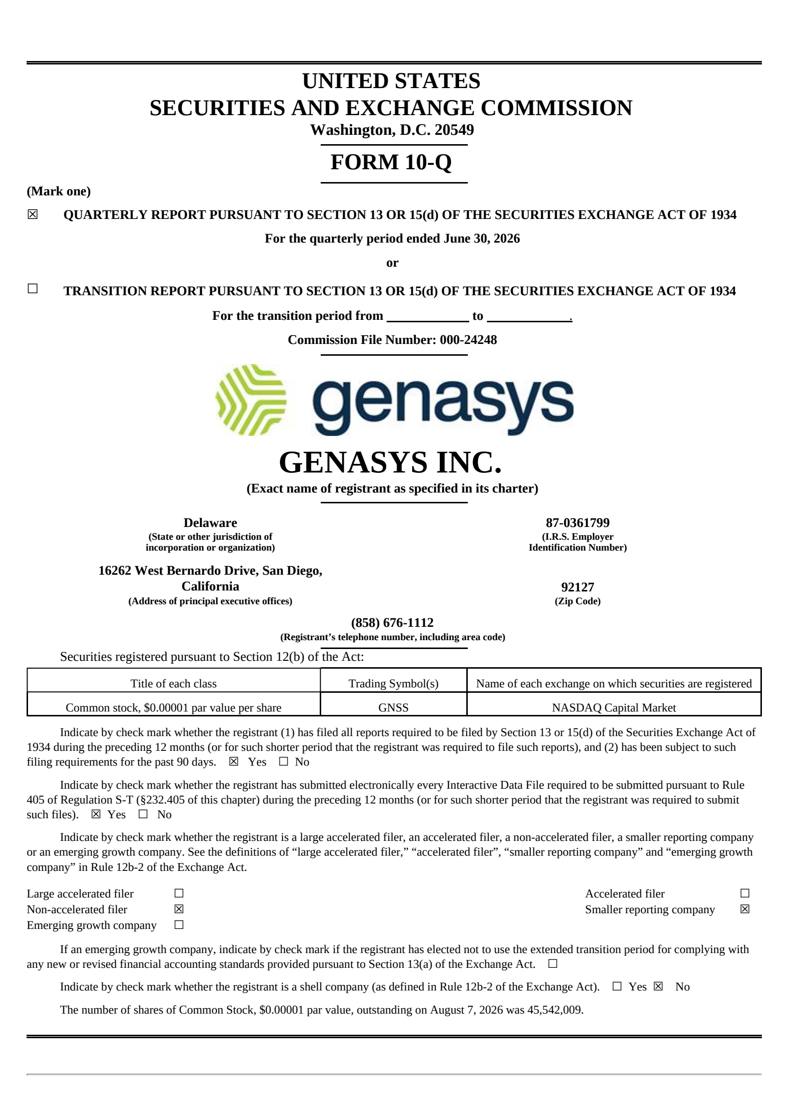 Genasys' Q3 2026 Quarterly report