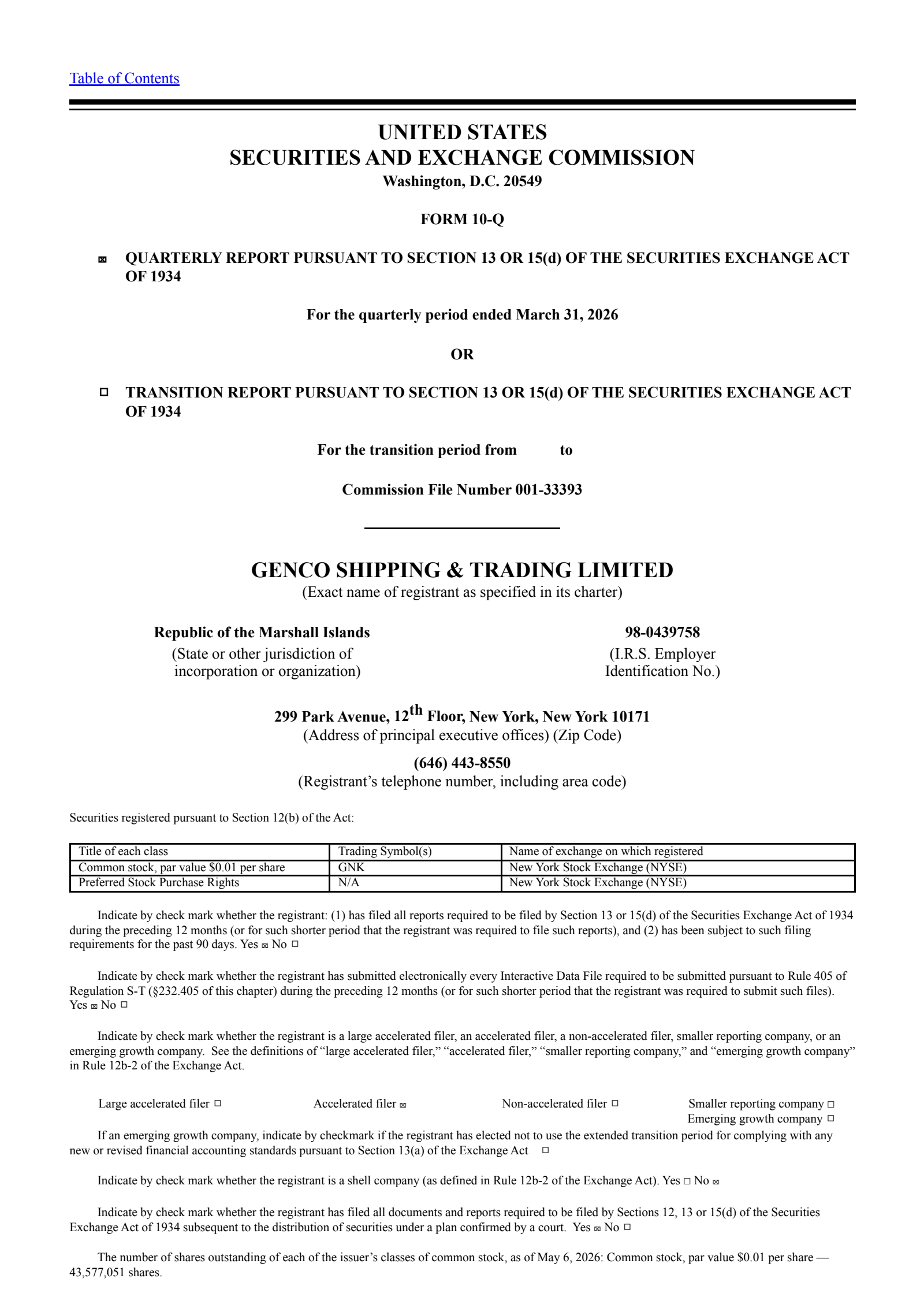 Genco Shipping & Trading's Q1 2026 Quarterly report