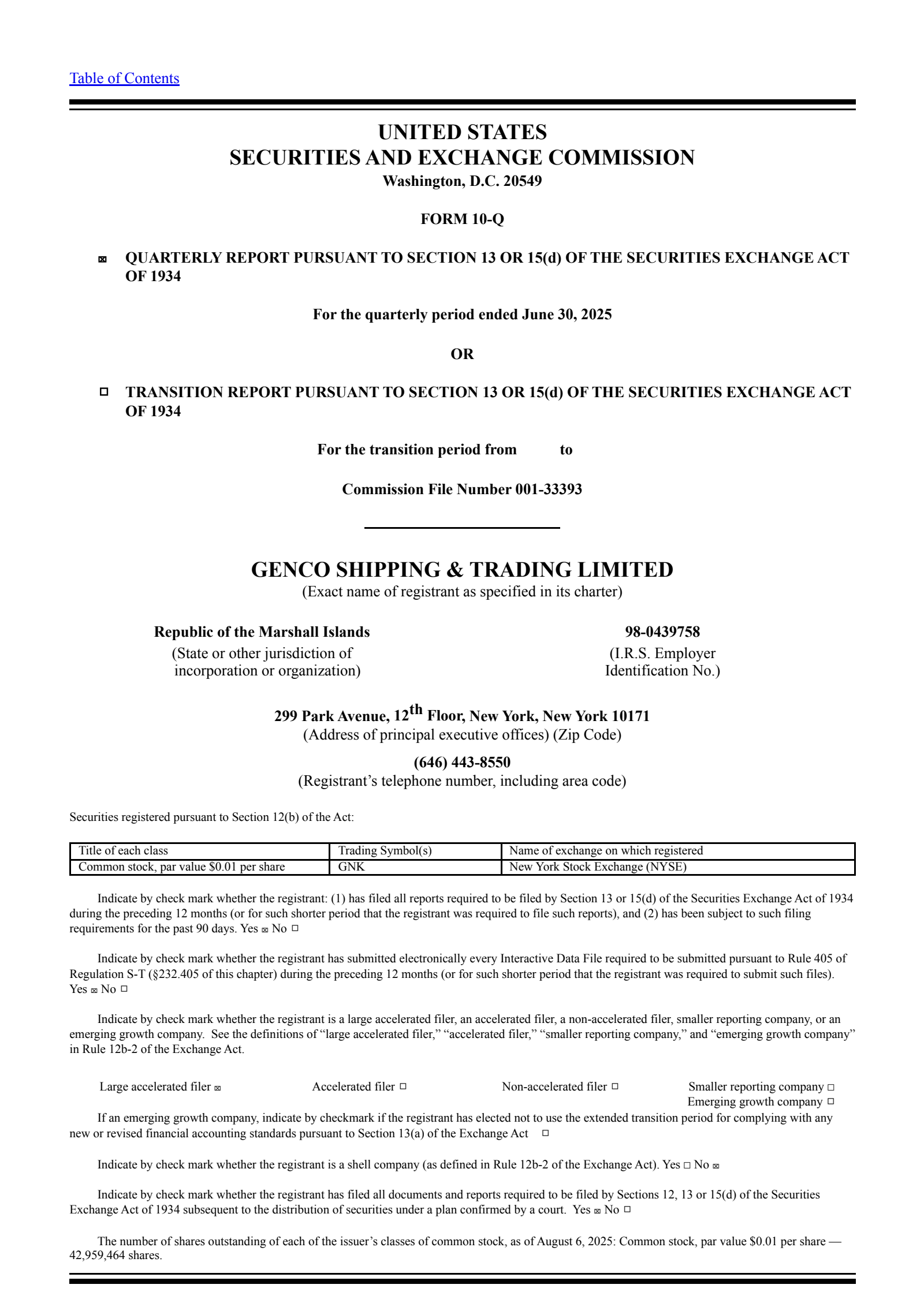 Genco Shipping & Trading's Q2 2025 Quarterly report
