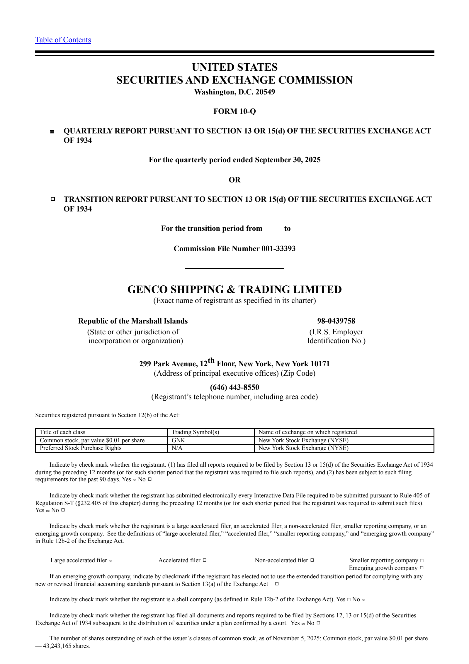 Genco Shipping & Trading's Q3 2025 Quarterly Report
