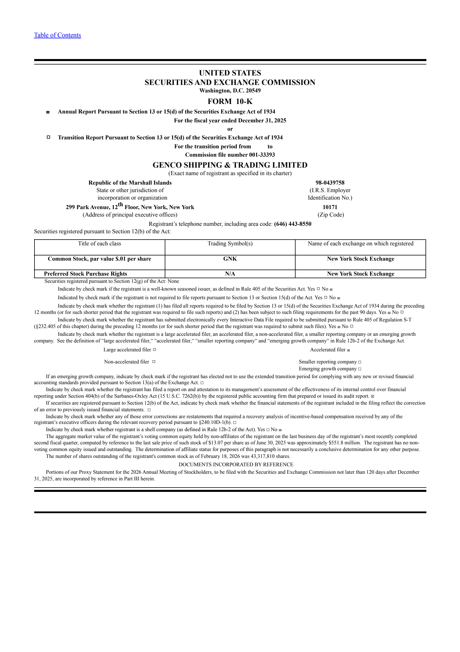 Genco Shipping & Trading's Q4 2025 Annual report