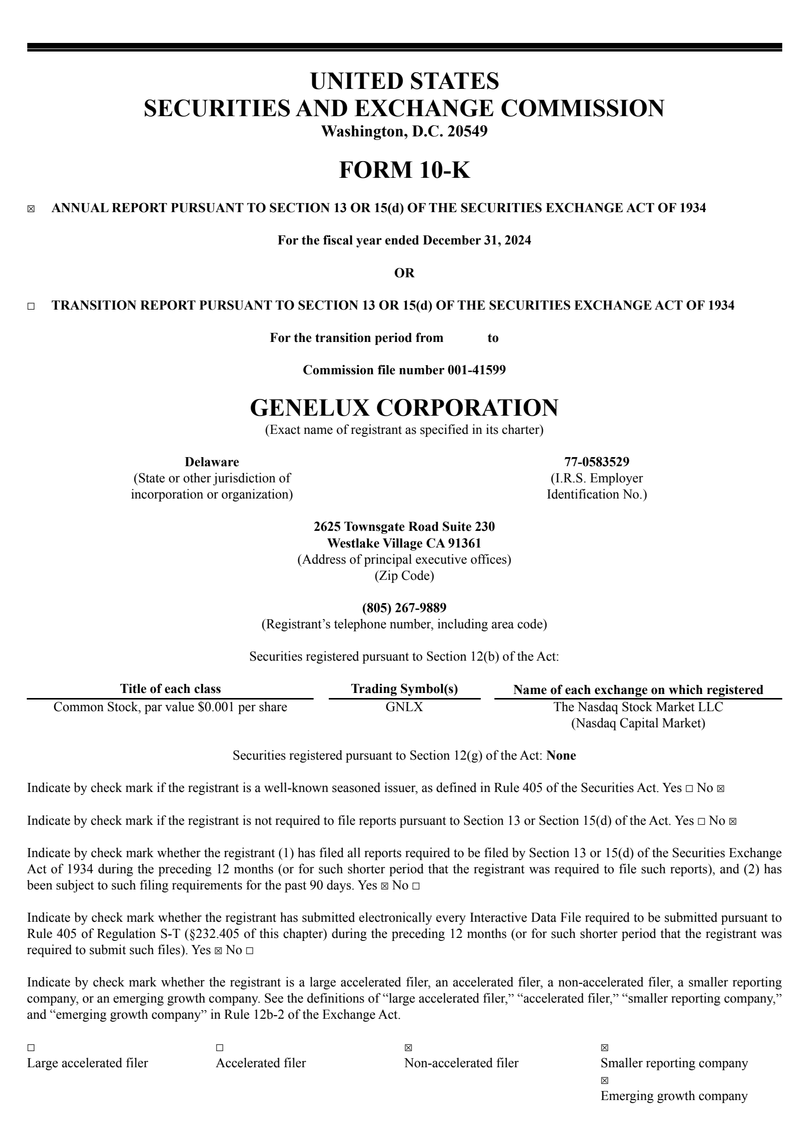 Genelux's Q4 2024 Annual report
