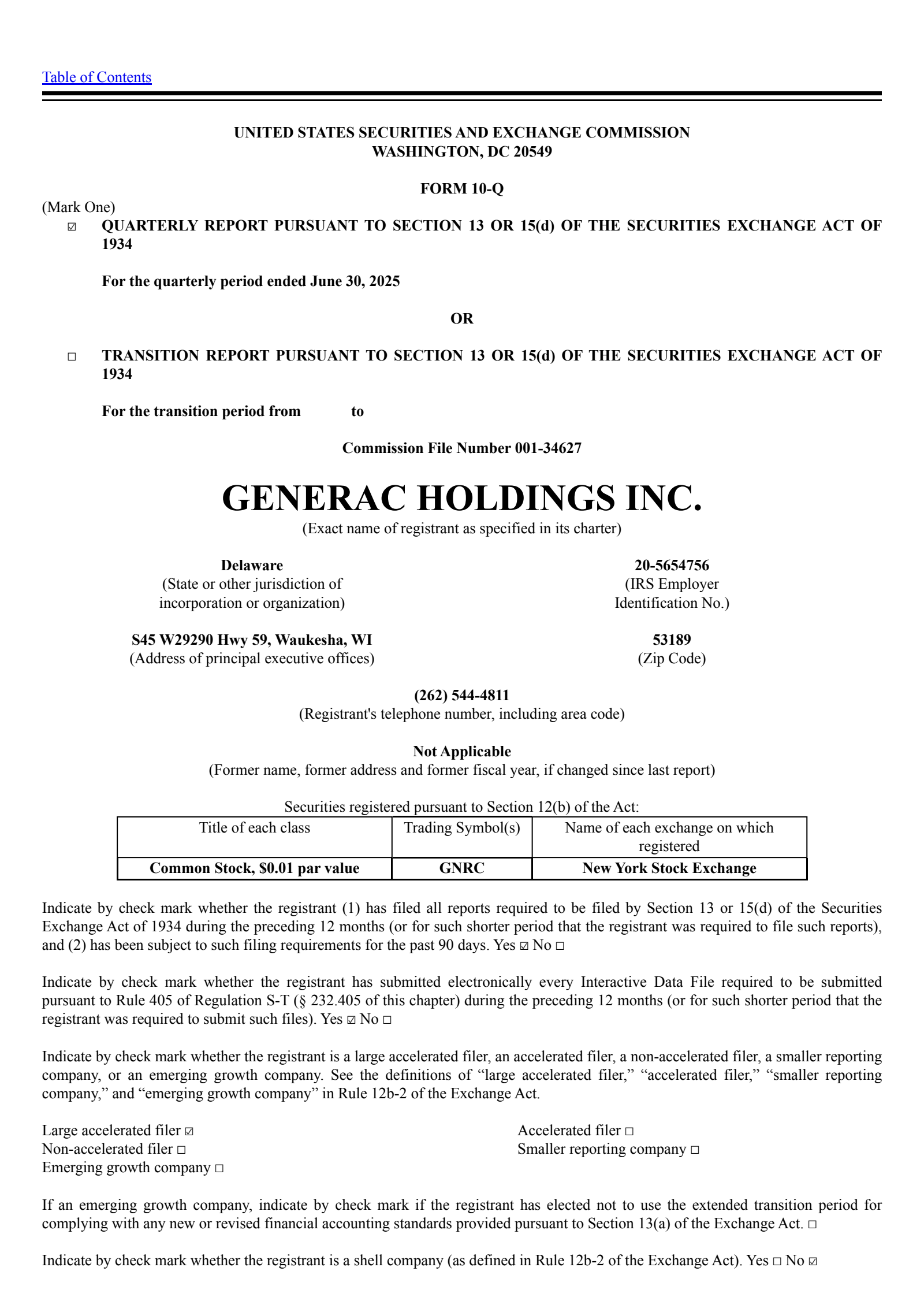 Generac's Q2 2025 Quarterly report