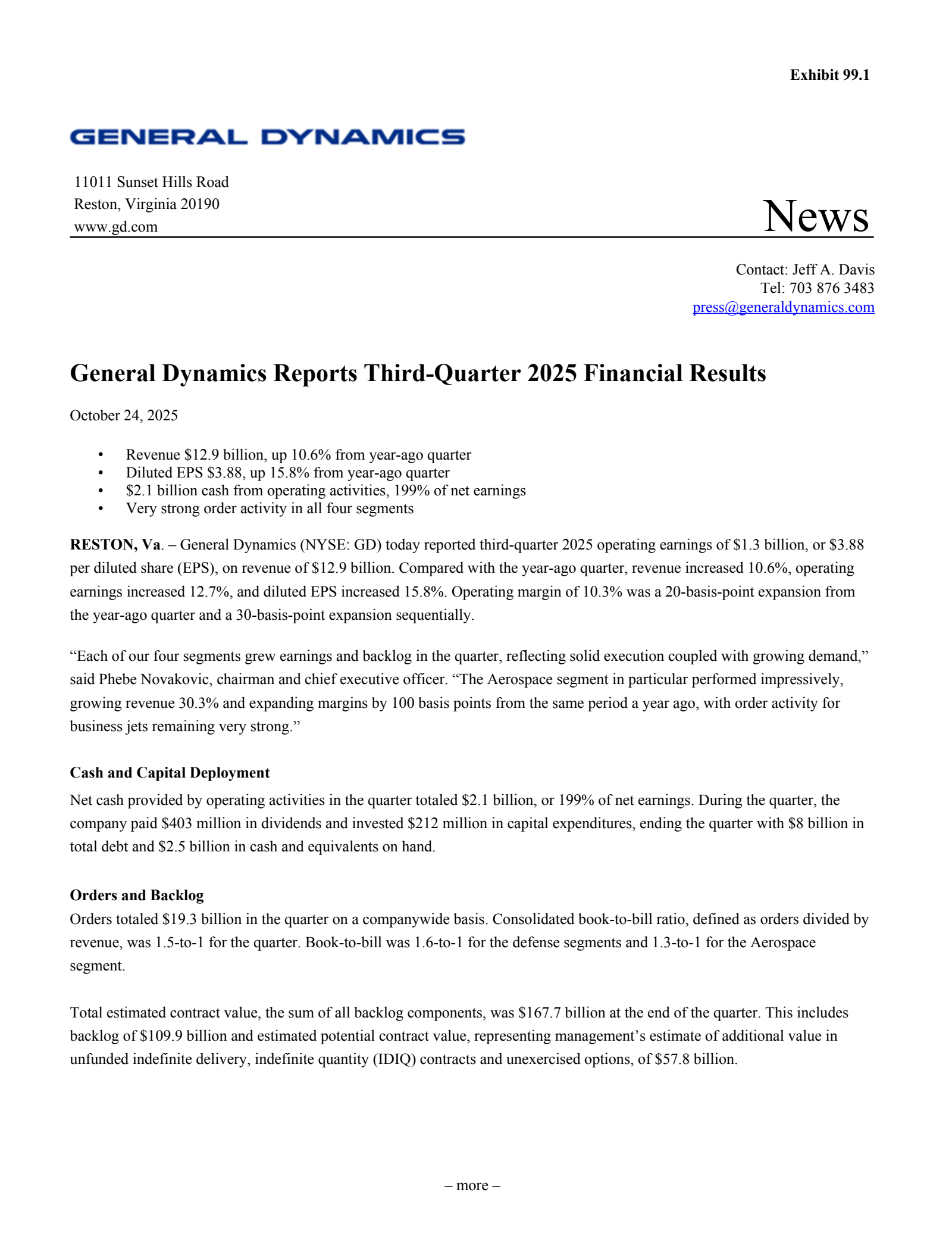 General Dynamics' Q3 2025 Earnings Release