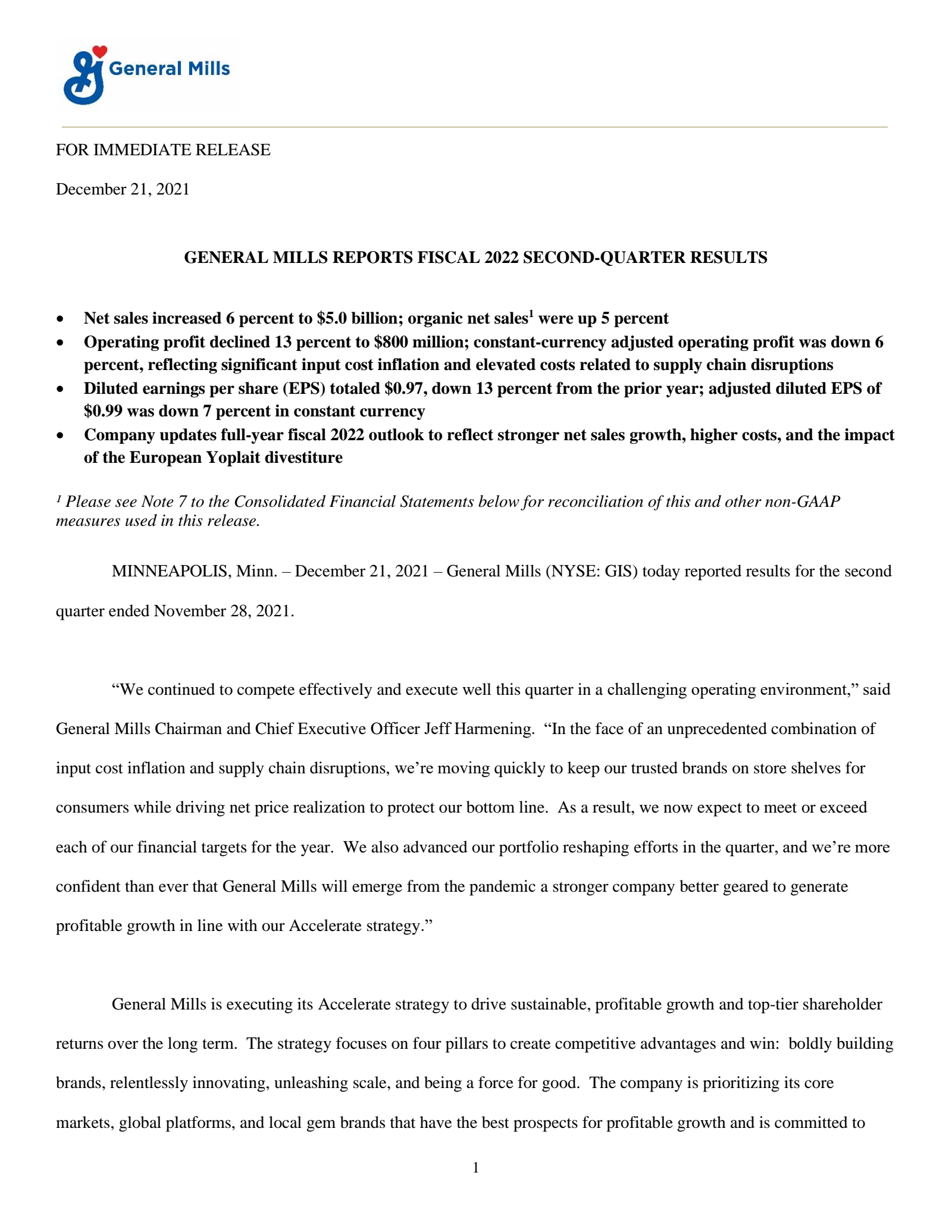 GIS Q2 2022 Prepared Remarks Earnings Report on 12/21/2021