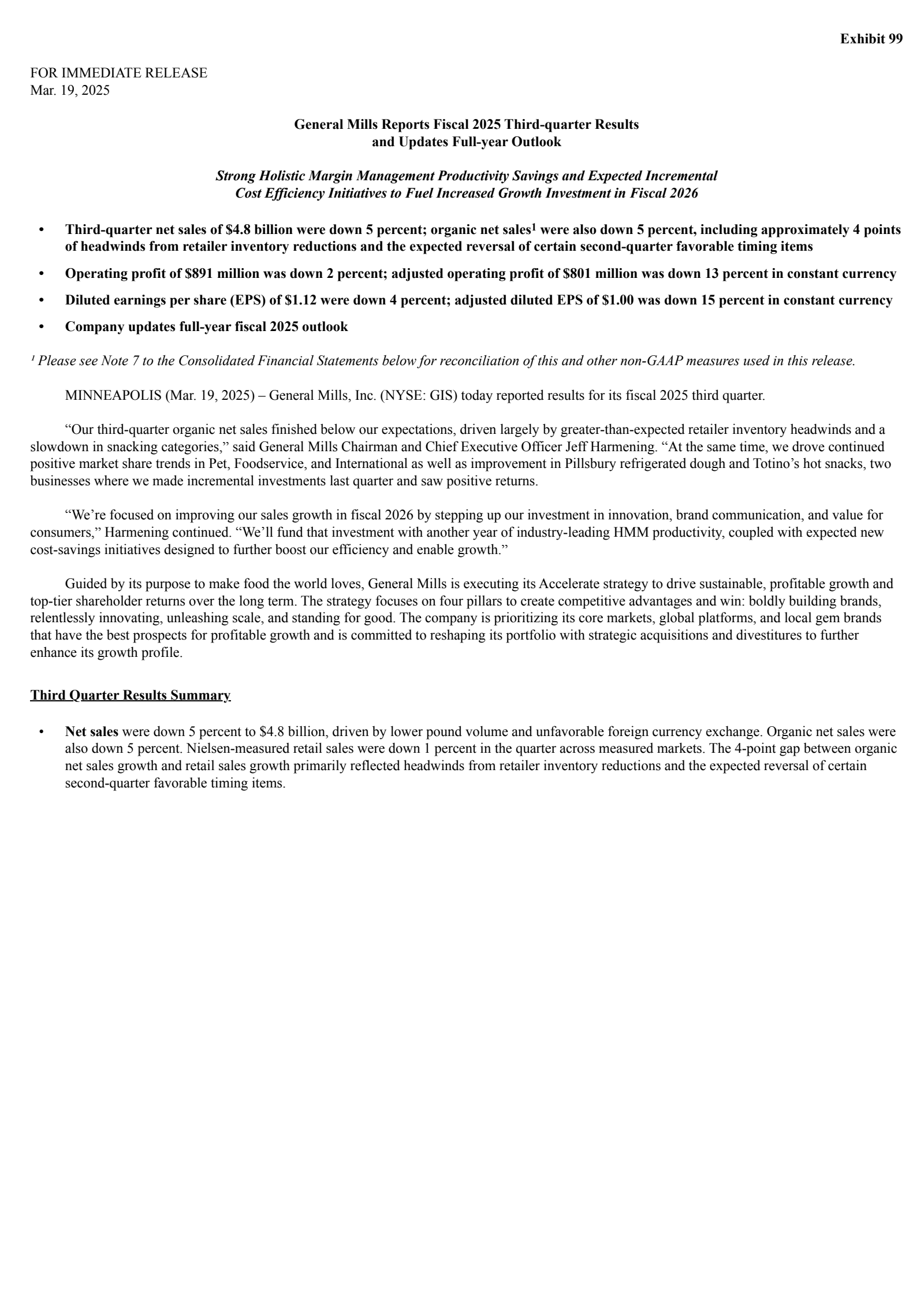 General Mills' Q3 2025 Prepared Remarks Earnings Release