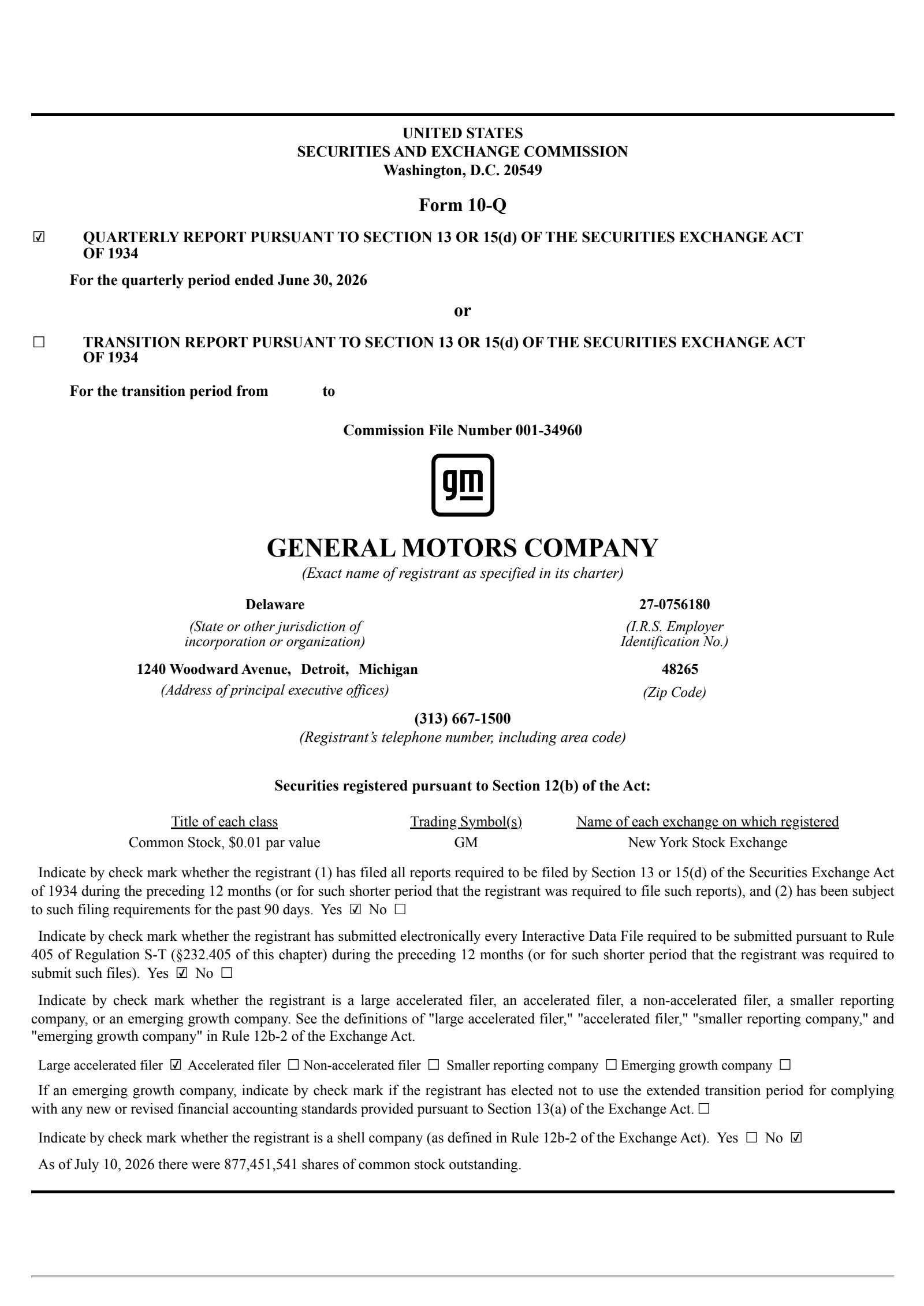 General Motors' Q2 2026 Quarterly report