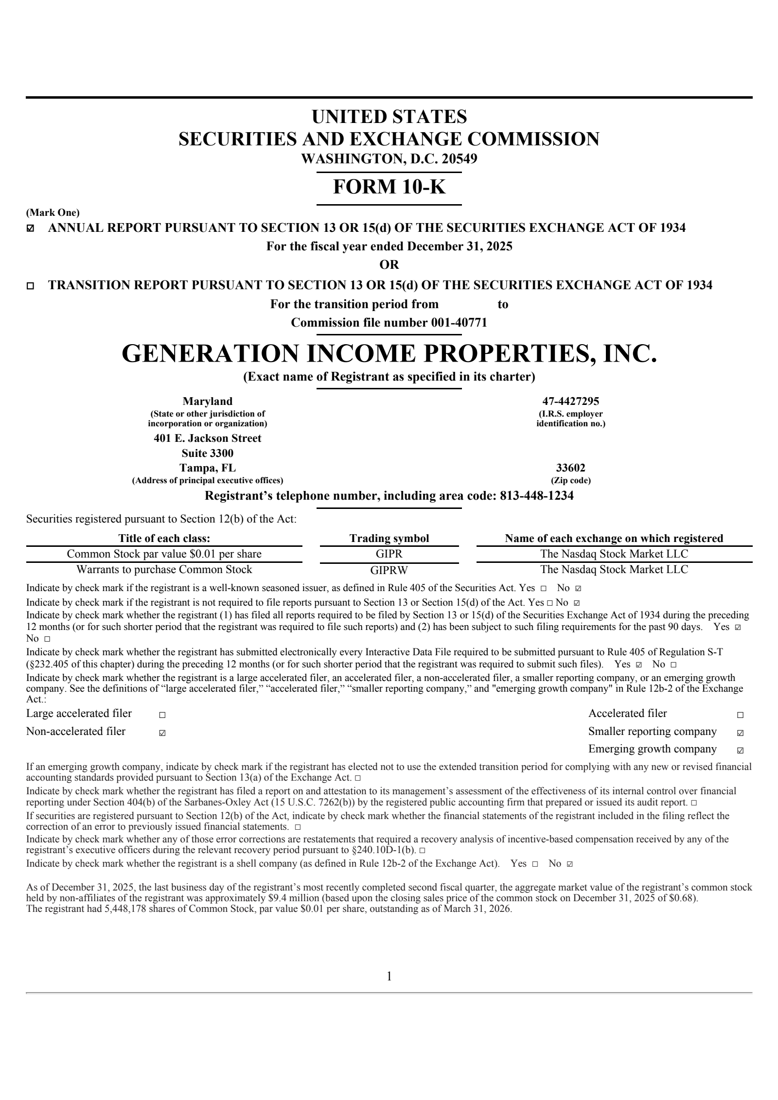 Generation Income Properties' Q4 2025 Annual report