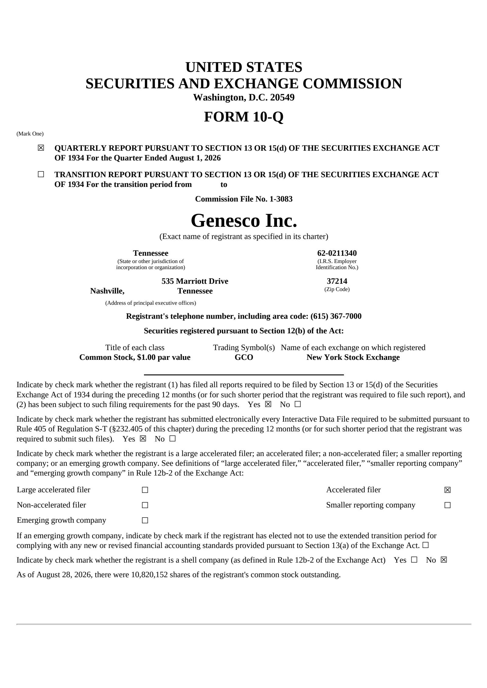 Genesco's Q2 2027 Quarterly report