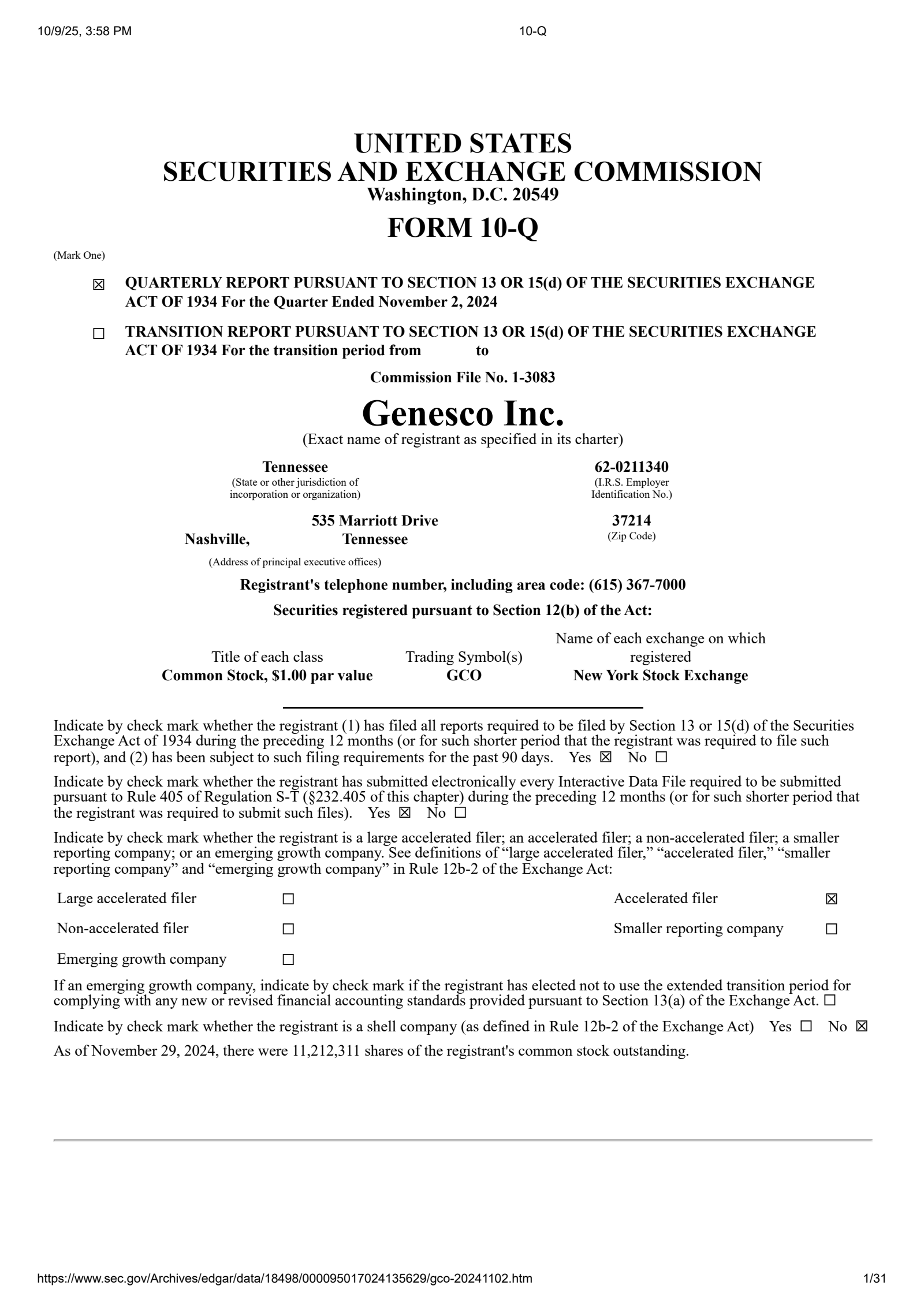 Genesco's Q3 2025 Quarterly Report