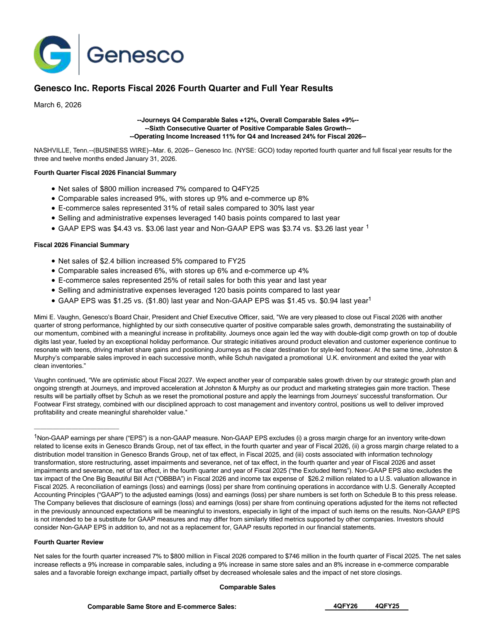 Genesco's Q4 2026 Press Release