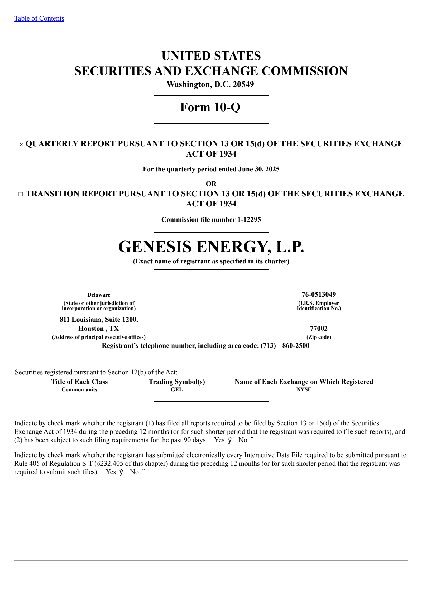 Genesis Energy's Q2 2025 Quarterly report