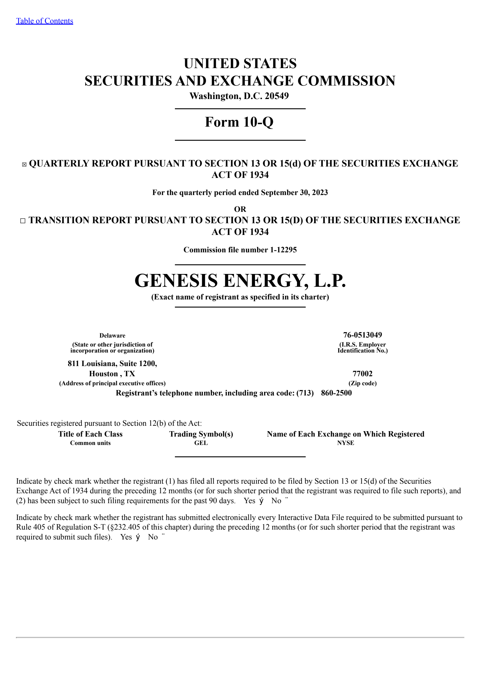 Genesis Energy's Q3 2023 Quarterly report