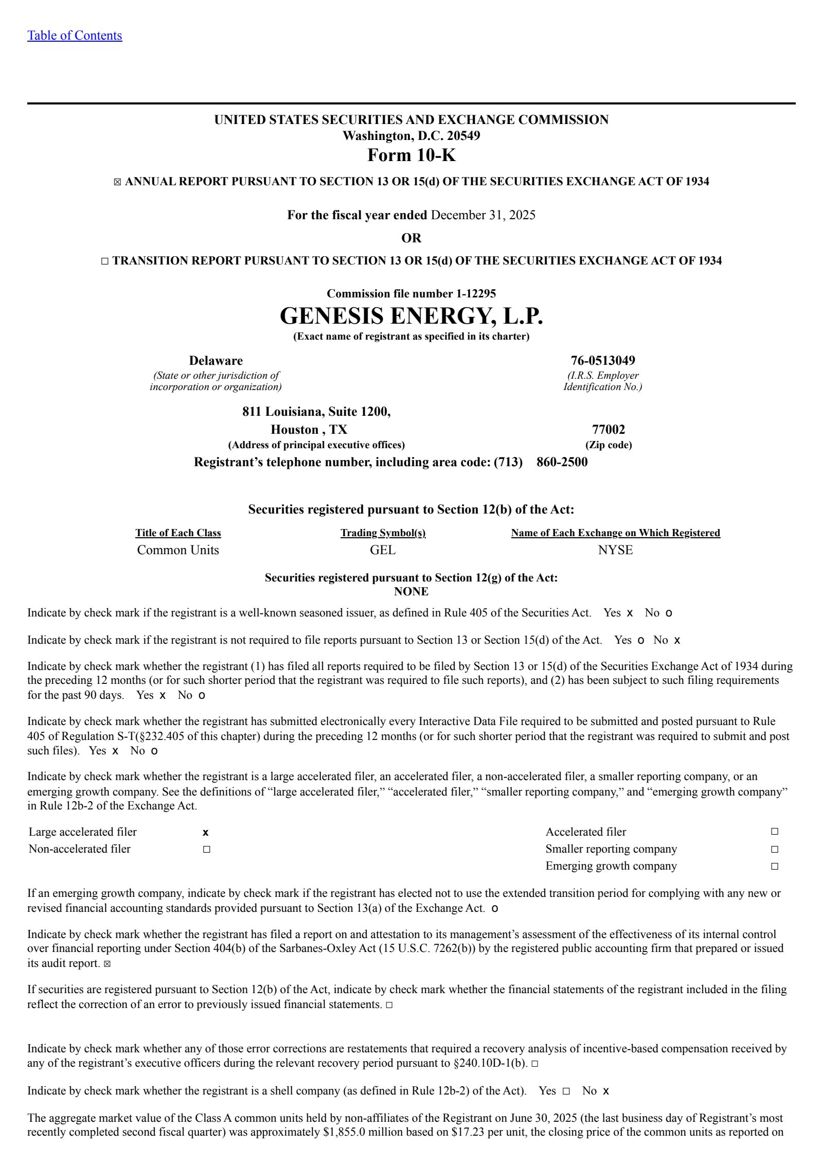 Genesis Energy's Q4 2025 Annual report